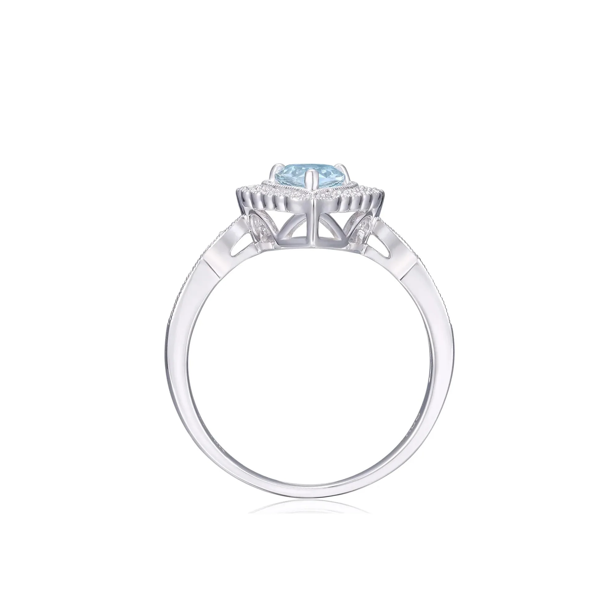 1/10 CT. Tw. Aquamarine and Diamond Ring 10K White Gold Size 6 - Image 2