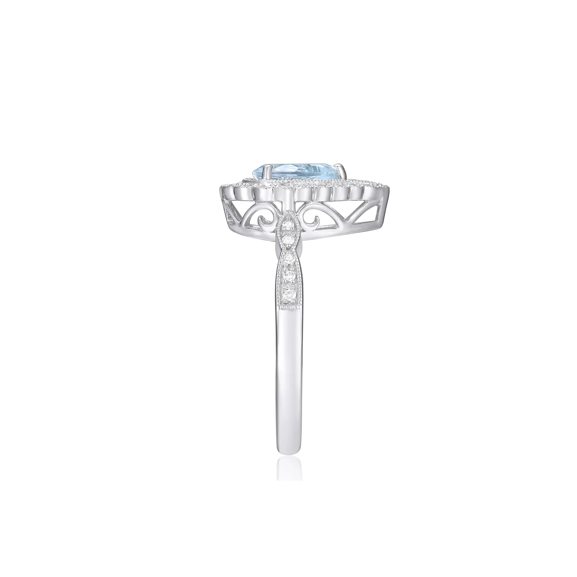 1/10 CT. Tw. Aquamarine and Diamond Ring 10K White Gold Size 7.5 - Image 3