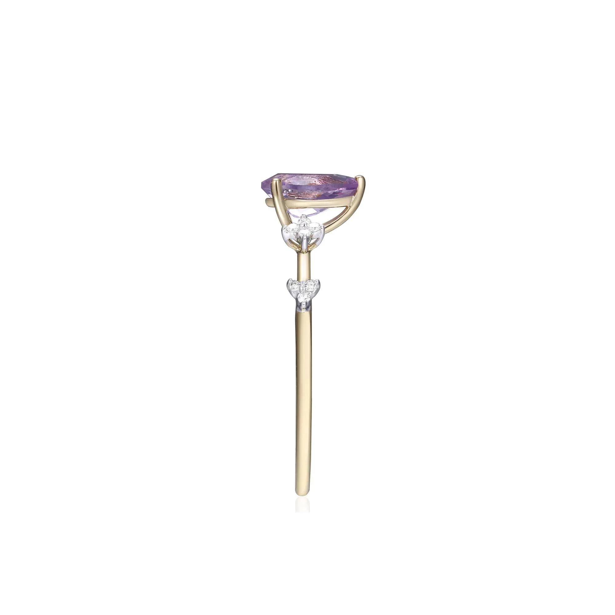 Rose De France Amethyst Ring with Diamond Accents 10K Yellow Gold Size 7 - Image 3