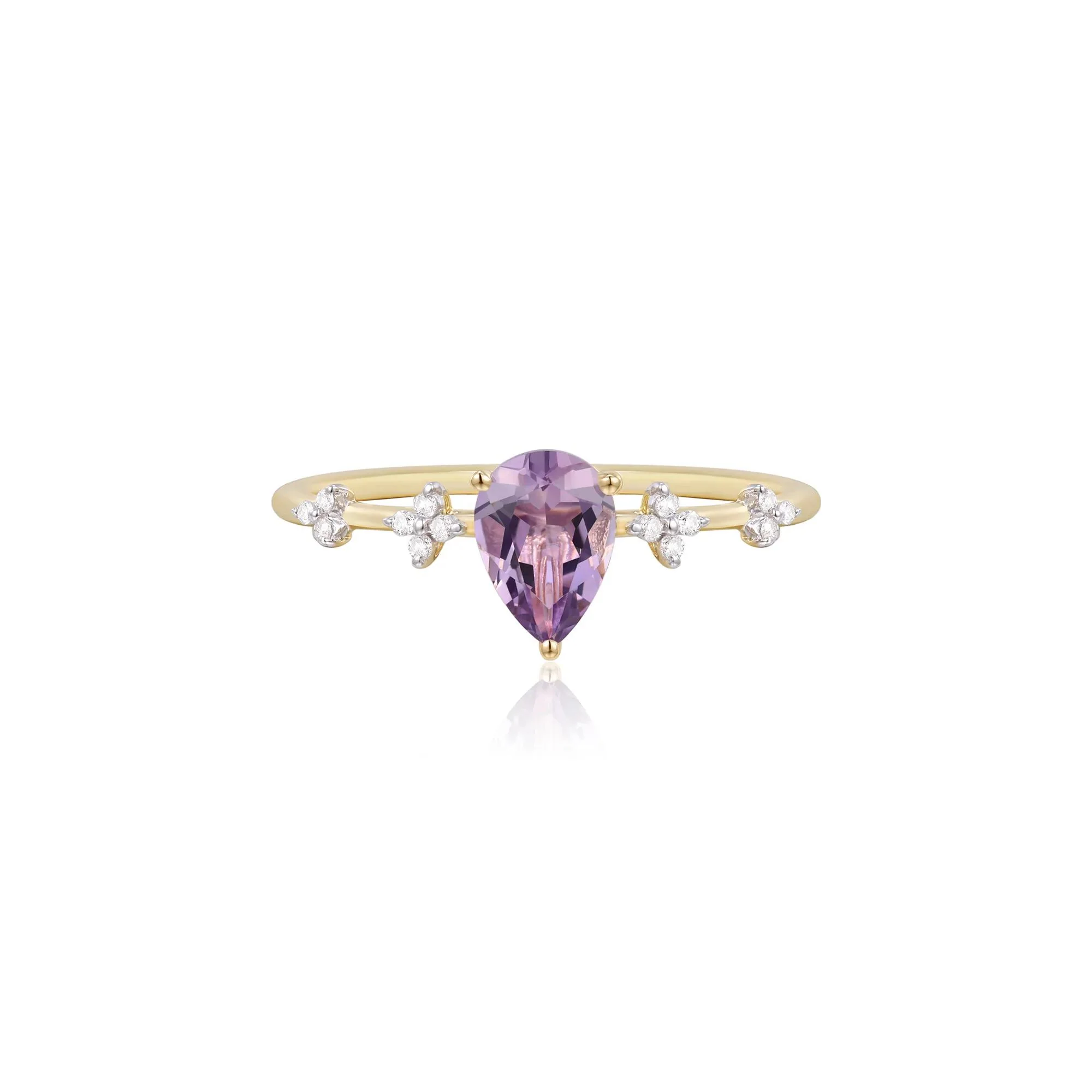 Rose De France Amethyst Ring with Diamond Accents 10K Yellow Gold Size 8.5