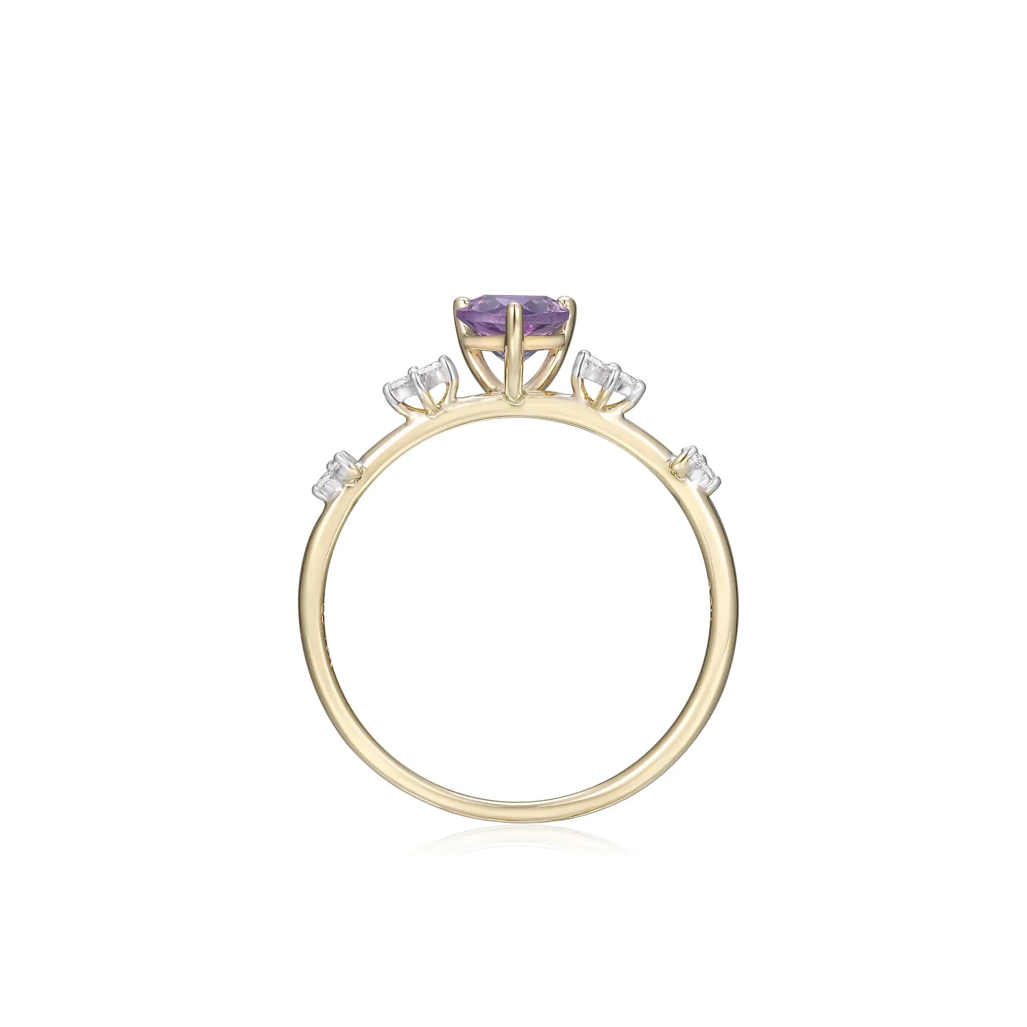 Rose De France Amethyst Ring with Diamond Accents 10K Yellow Gold Size 9 - Image 2