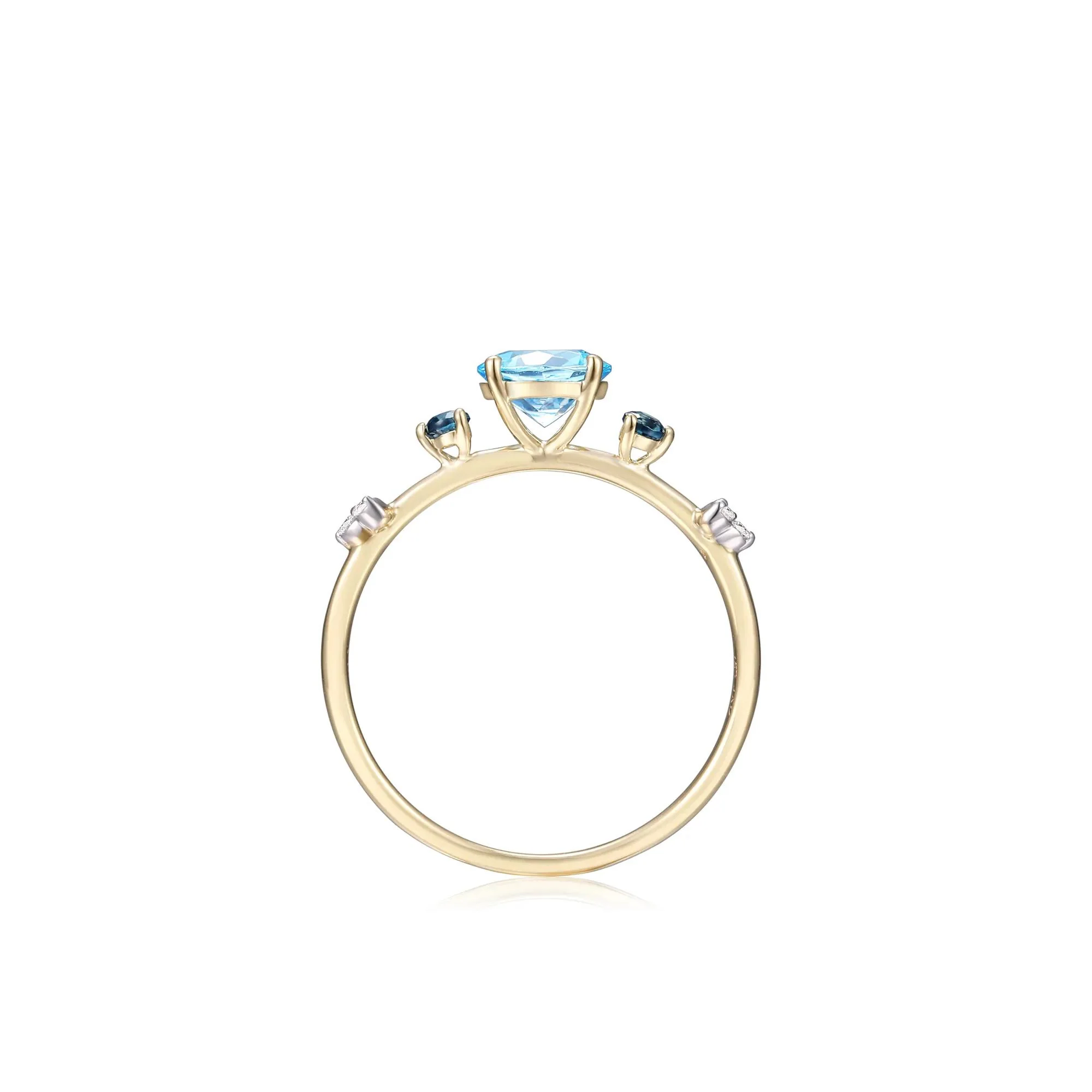 Swiss Blue Topaz Ring with London Blue Topaz and Diamond Accents 10K Yellow Gold Size 6.5 - Image 2