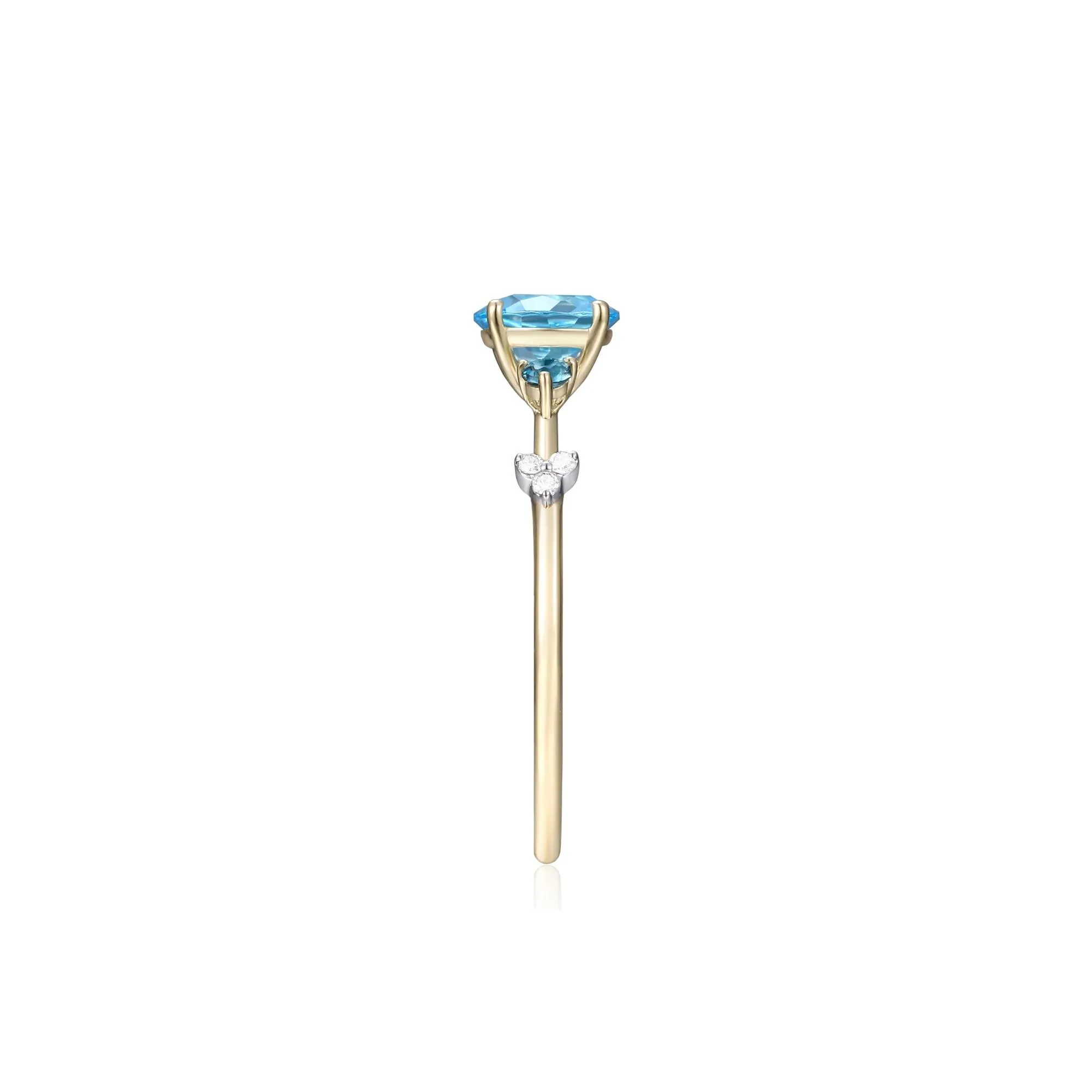 Swiss Blue Topaz Ring with London Blue Topaz and Diamond Accents 10K Yellow Gold Size 6.5 - Image 3