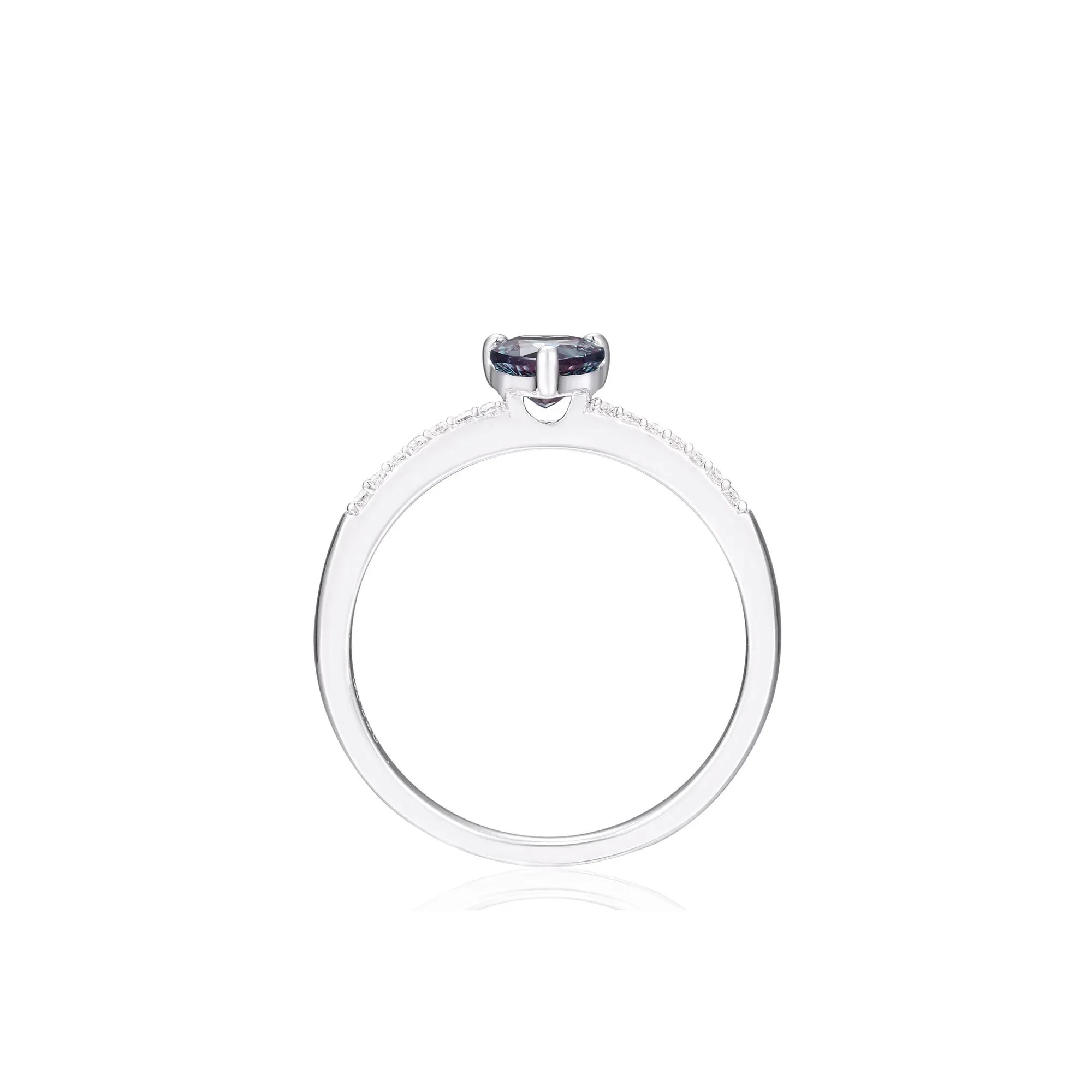 Lab-Created Alexandrite Heart Ring with Lab-Created White Sapphires .925 Sterling Silver Size 7 - Image 2