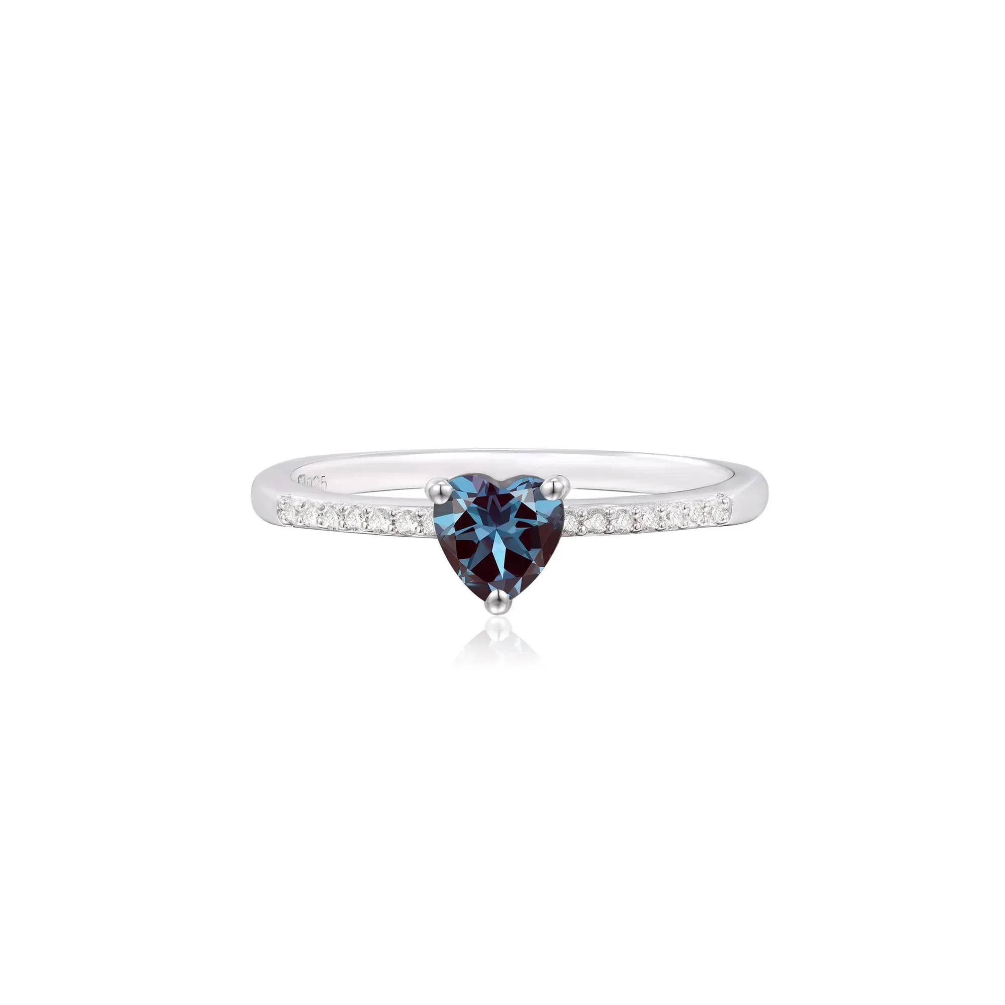 Lab-Created Alexandrite Heart Ring with Lab-Created White Sapphires .925 Sterling Silver Size 8