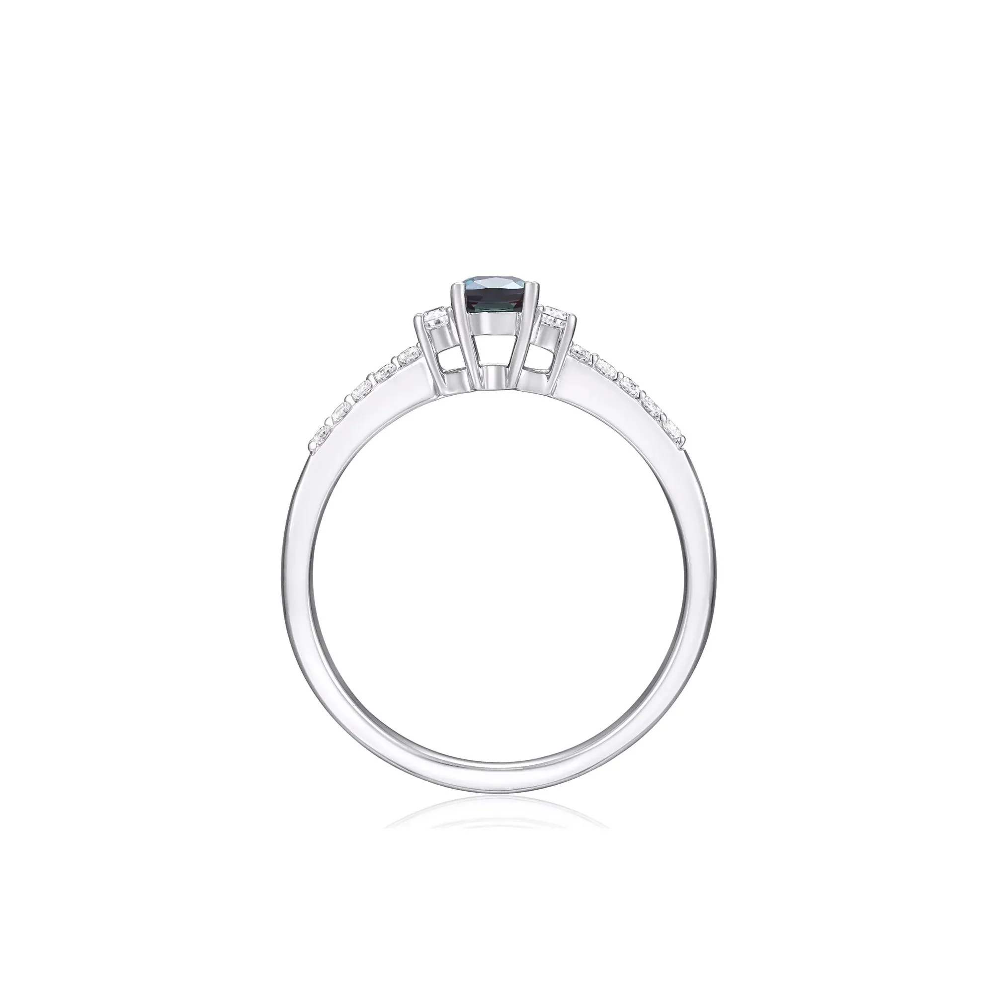 Lab-Created Alexandrite and Lab-Created White Sapphire Ring 10K White Gold Size 8 - Image 2