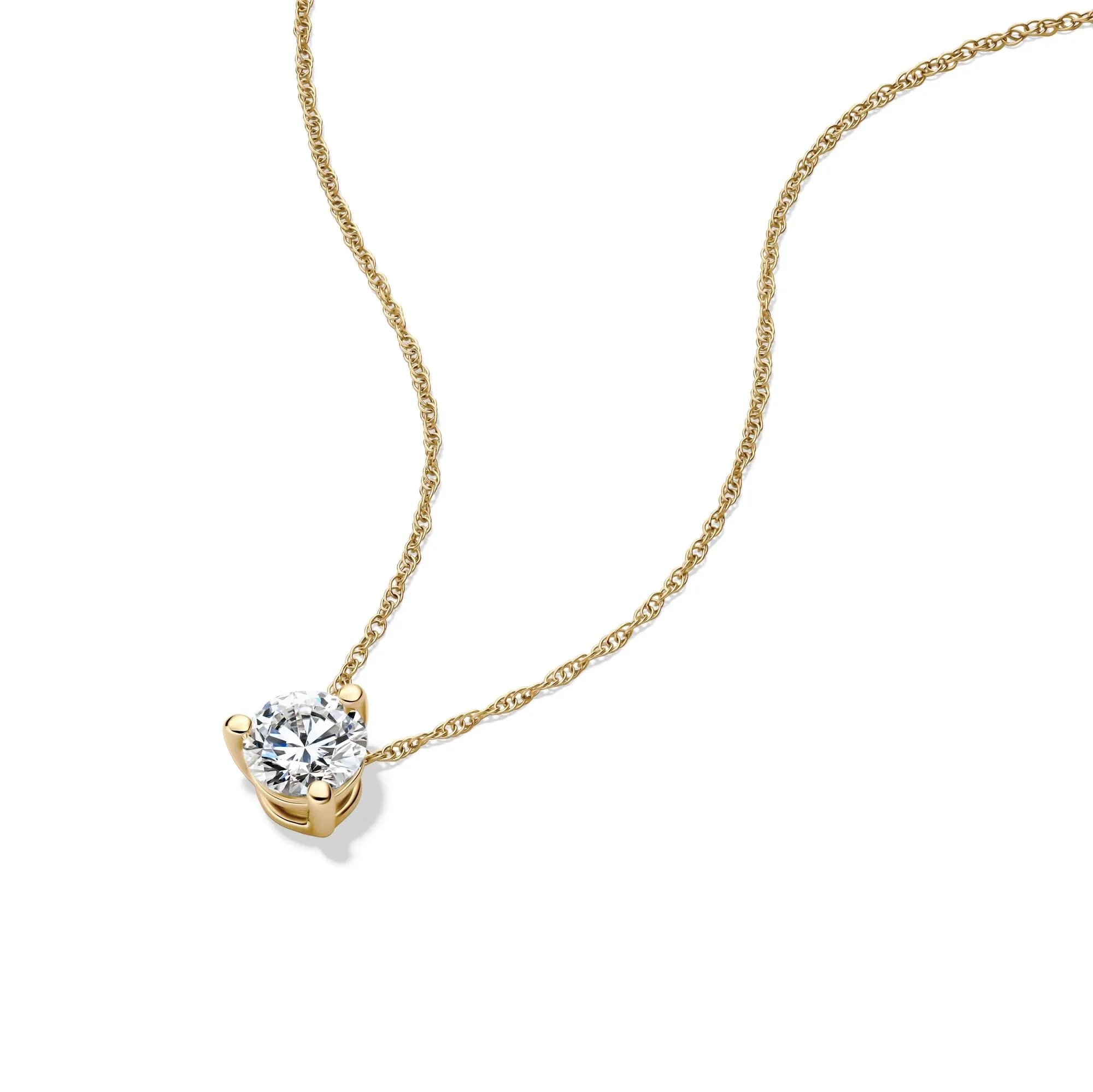 Lab Grown Diamond Solitaire Pendant 14K Yellow Gold (1/2 CT.) Ring Round Brilliant Cut Size 5.20mm - Image 4