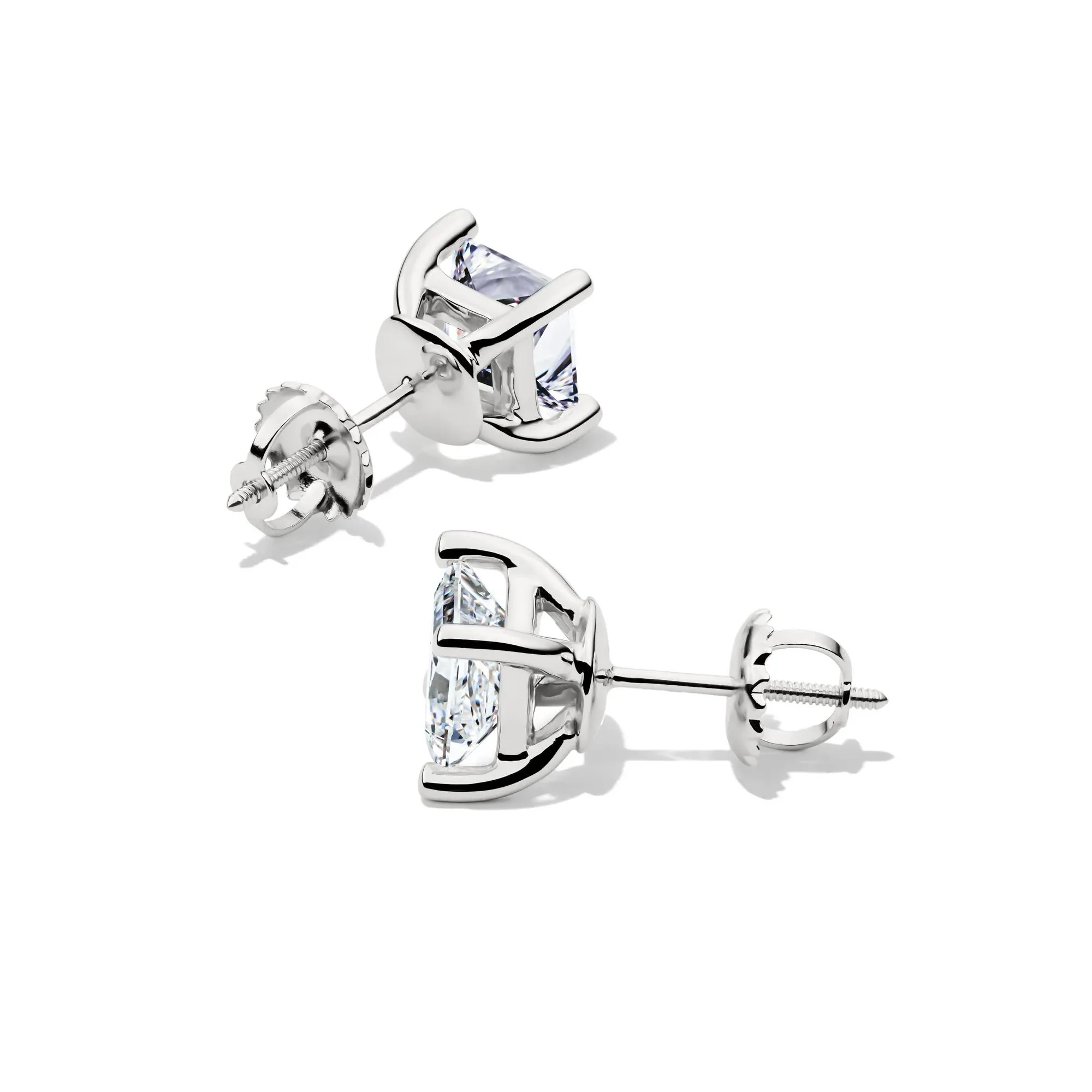2 CT. Tw. Lab Grown Diamond Princess-Cut Martini Stud Earrings 14K Gold White Size 5.50mm - Image 2