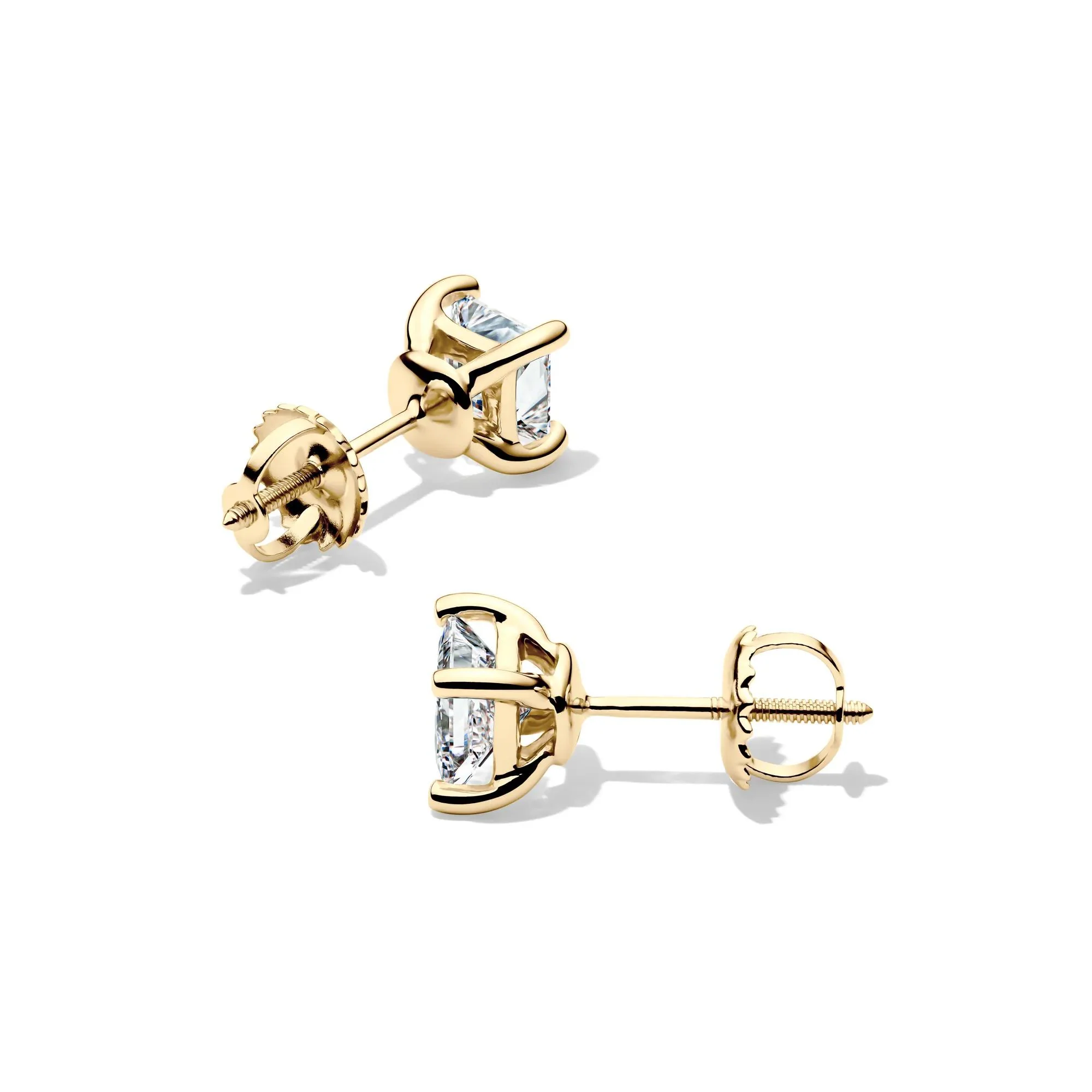 1 CT. Tw. Lab Grown Diamond Stud Earrings with Princess-Cut Solitaires 14K Yellow Gold Size 4.50mm - Image 2