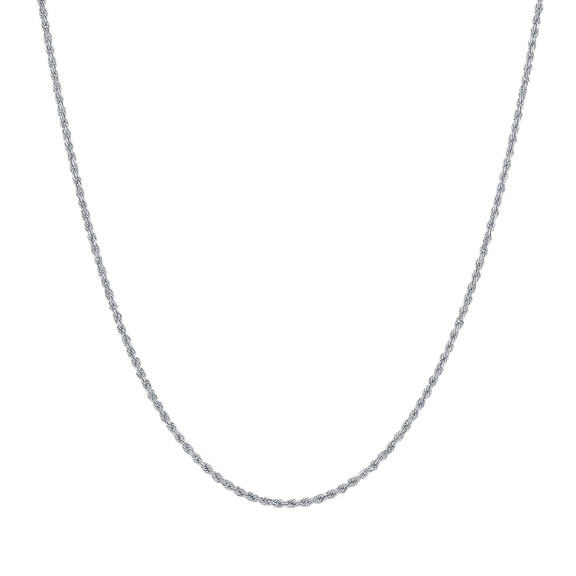 Solid Glitter Rope Chain 14K White Gold Necklace Size 20"