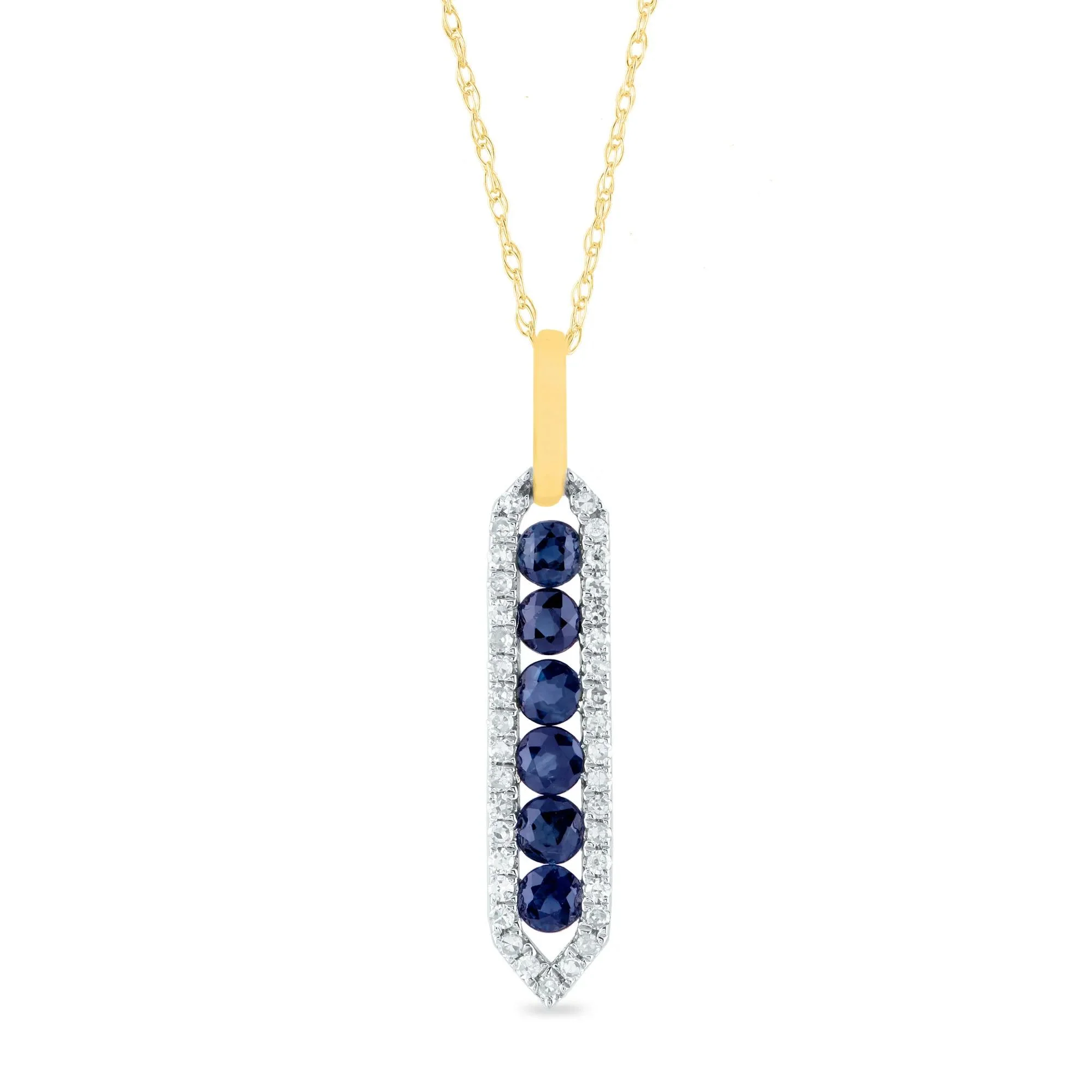 1/5 CT. Tw. Blue Sapphire and Diamond Pendant Necklace 10K Yellow Gold Size 18"