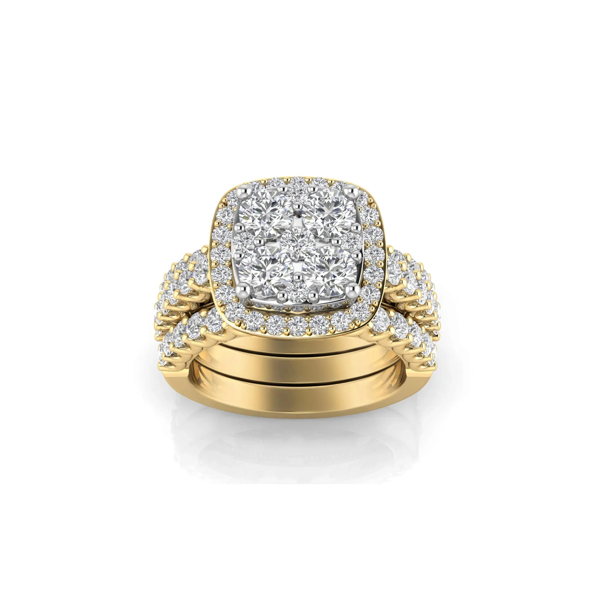 3 CT. Tw. Lab Grown Multi-Diamond Engagement Ring Set 10K Yellow Gold Round Brilliant Cut Size 6.5 2mm