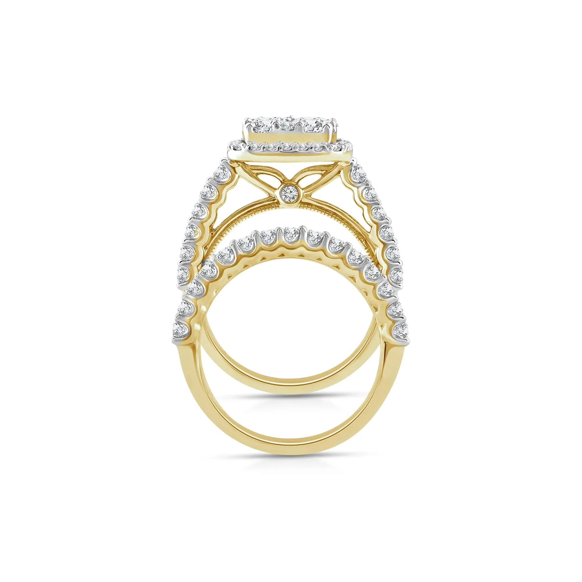 3 CT. Tw. Lab Grown Multi-Diamond Engagement Ring Set 10K Yellow Gold Round Brilliant Cut Size 7 2mm - Image 2