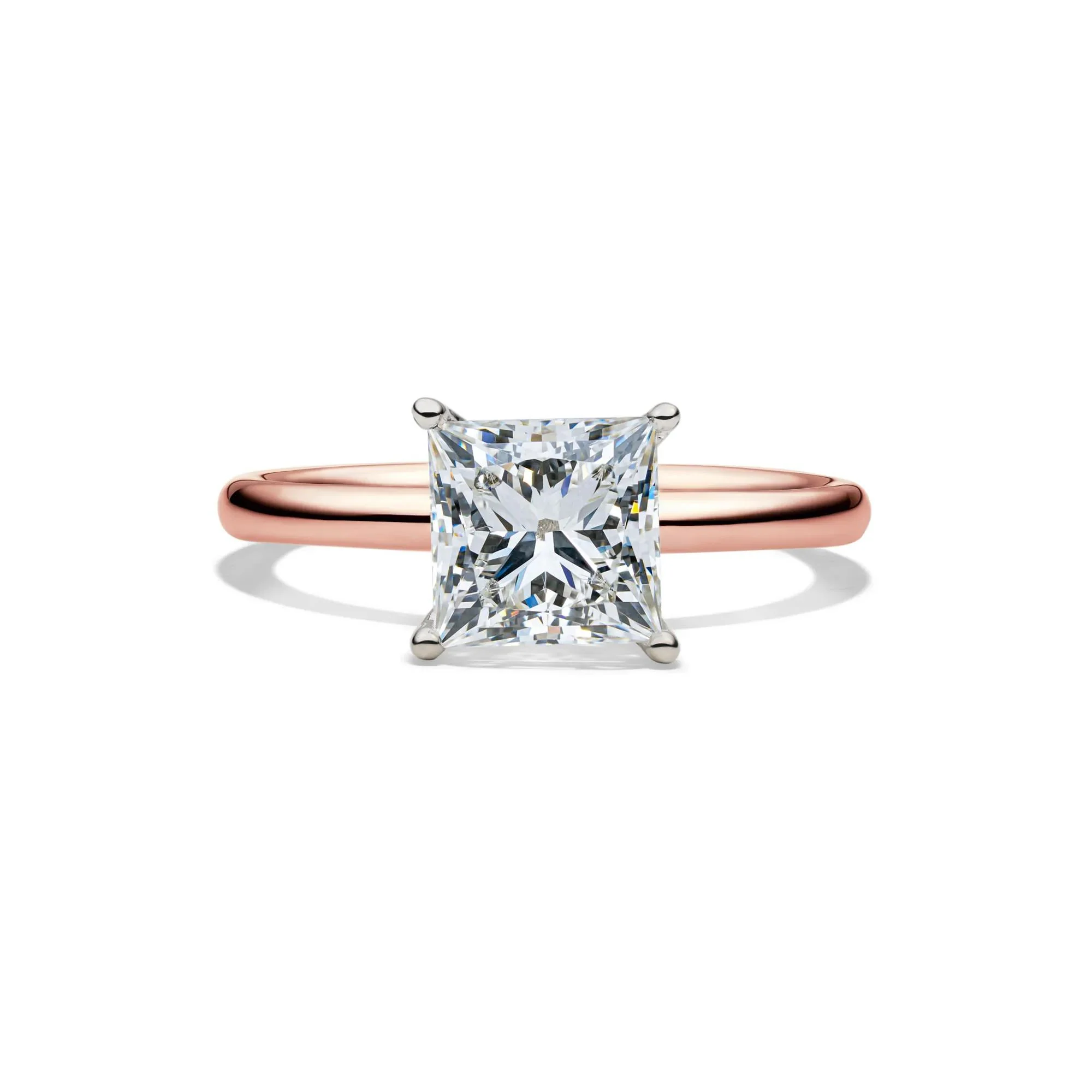 2 CT. Tw. Lab Grown Diamond Princess-Cut Solitaire Engagement Ring 14K Rose Gold Size 4 2mm