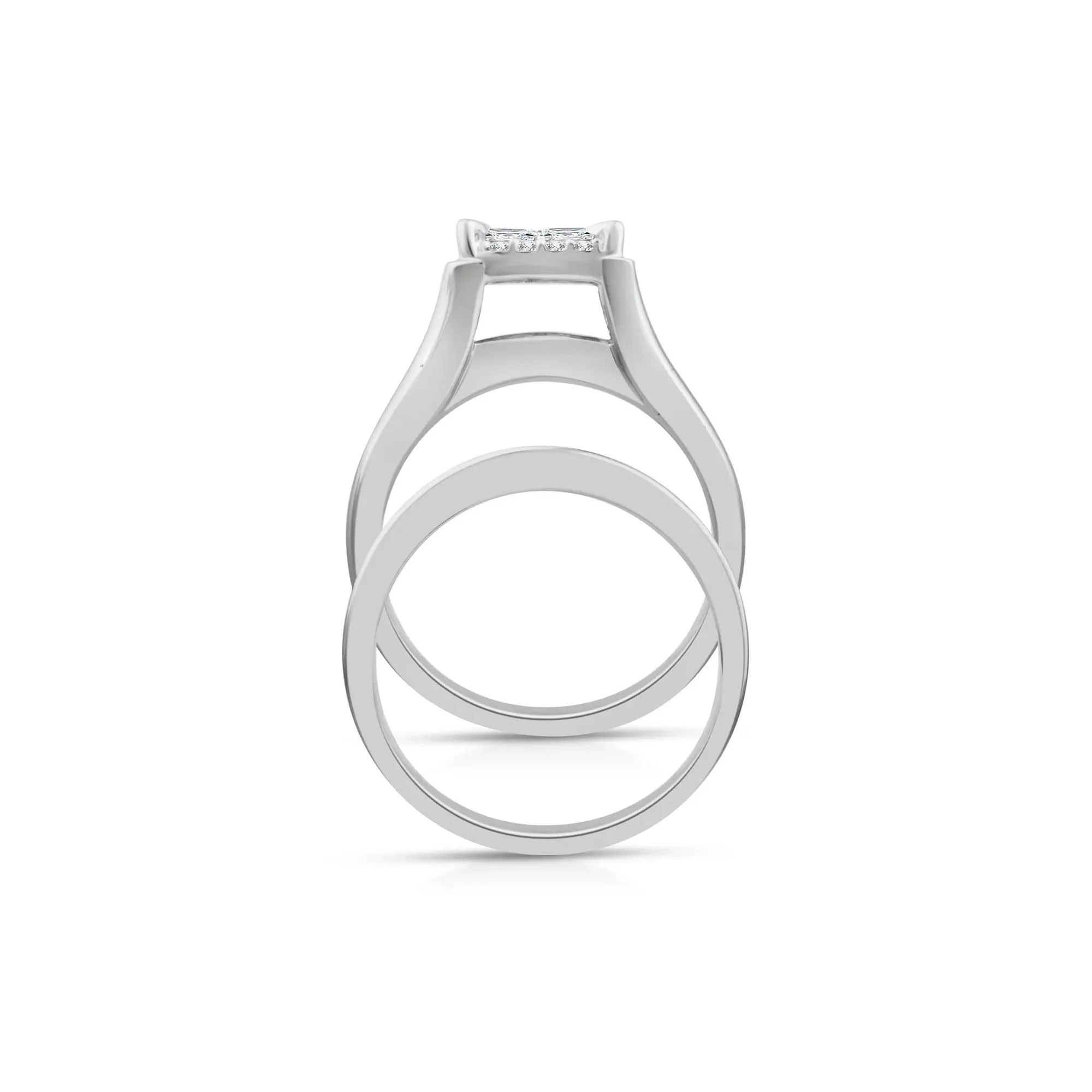 2 CT. Tw. Composite Diamond Engagement Set 14K White Gold Ring Round Brilliant Cut Size 6 - Image 2