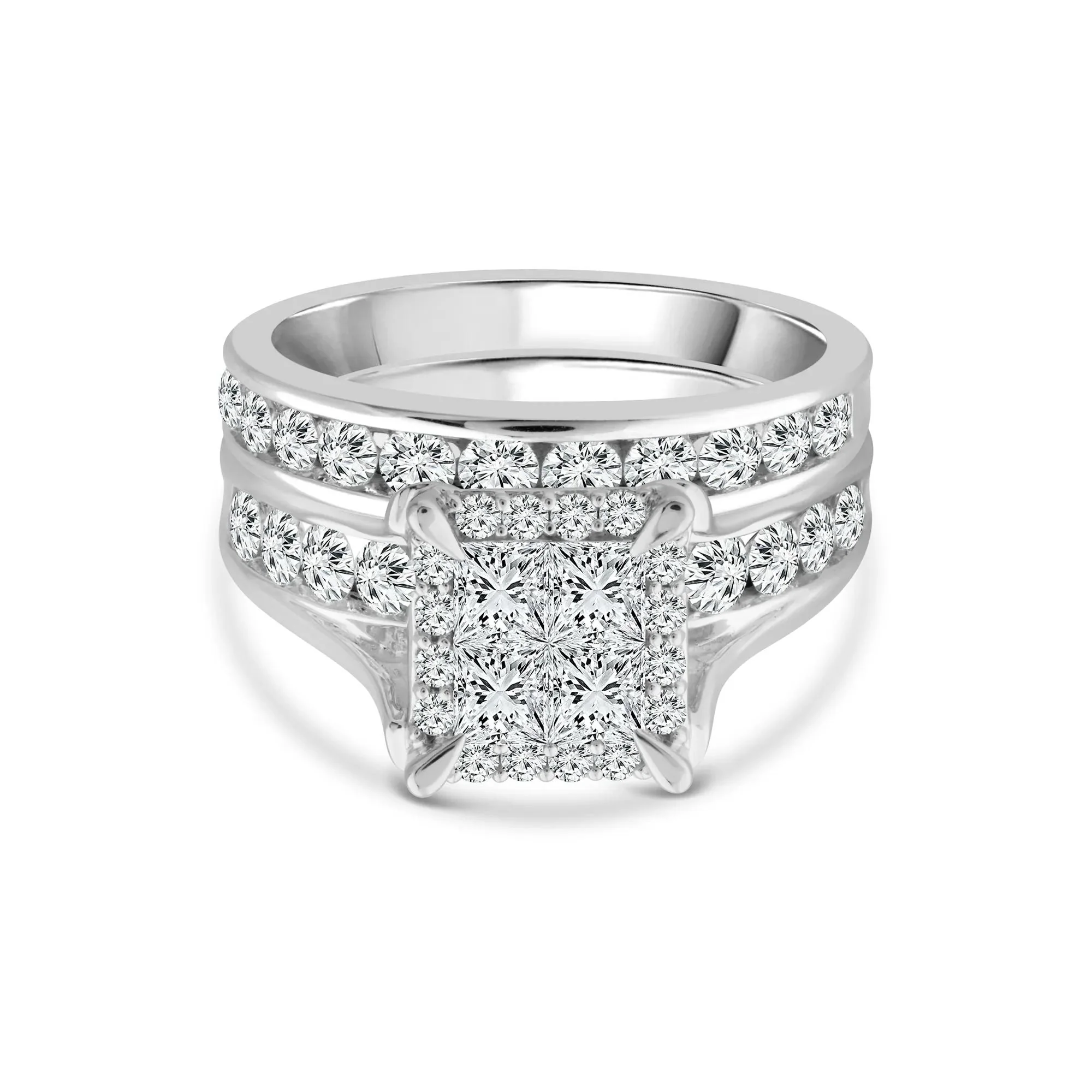 2 CT. Tw. Composite Diamond Engagement Set 14K White Gold Ring Round Brilliant Cut Size 7.5