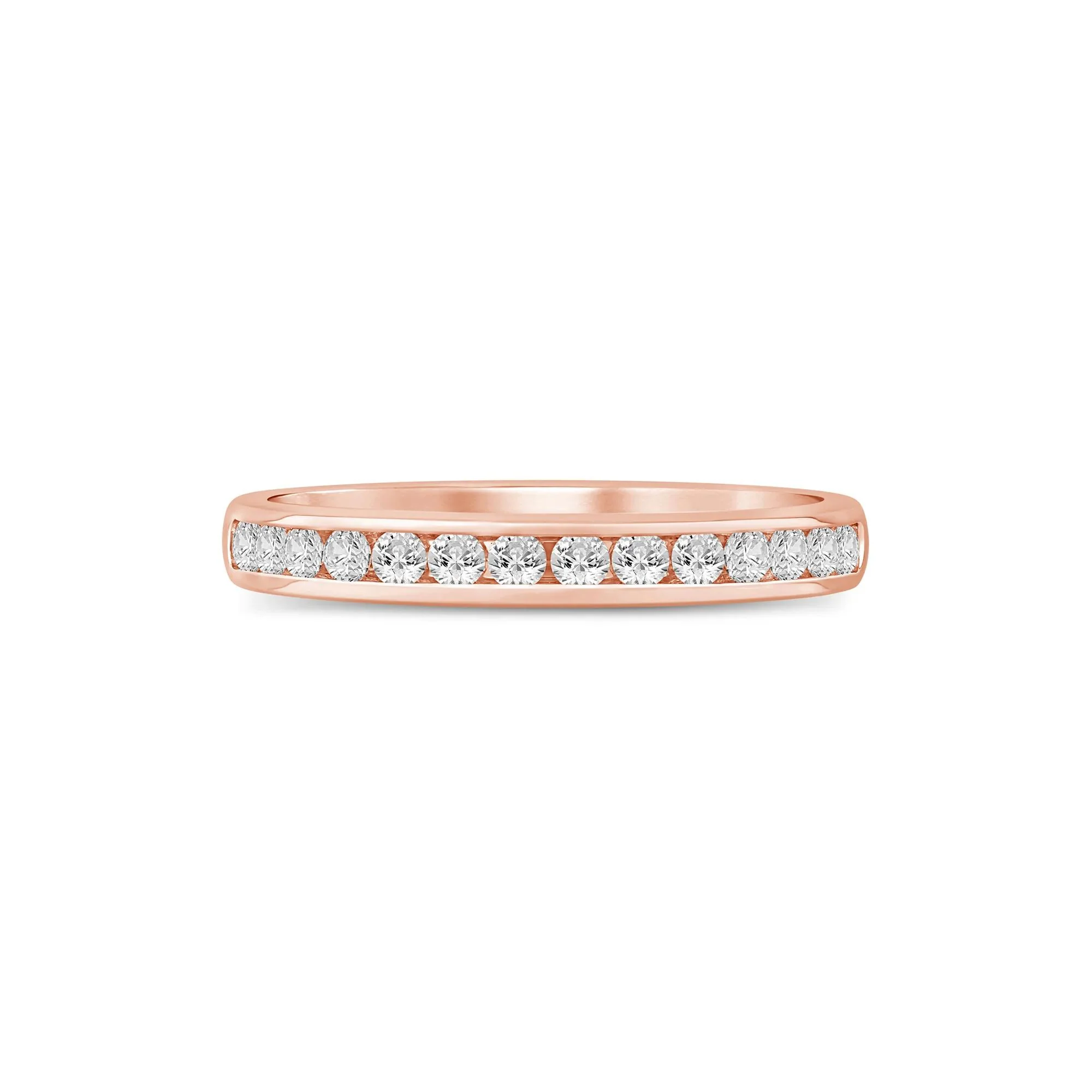 1/3 CT. Tw. Lab Grown Diamond Channel-Set Wedding Band Ring 14K Rose Gold Round Brilliant Cut Size 8.5 3mm