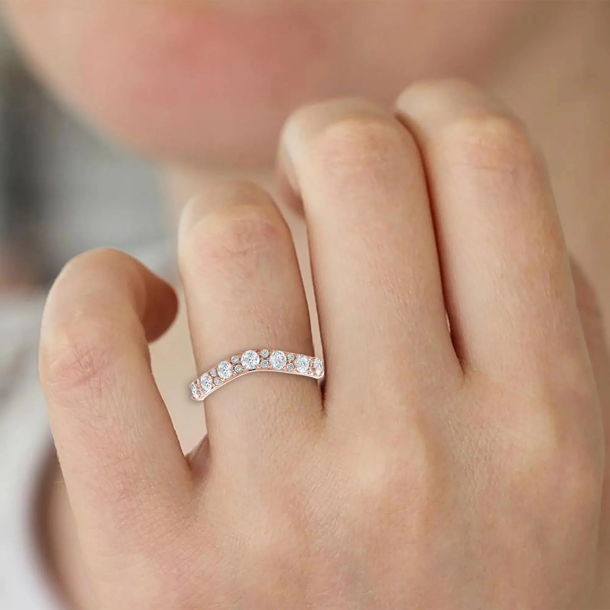 3/4 CT. Tw. Lab Grown Diamond Contour Band Ring 14K Rose Gold Round Brilliant Cut Size 7 - Image 6