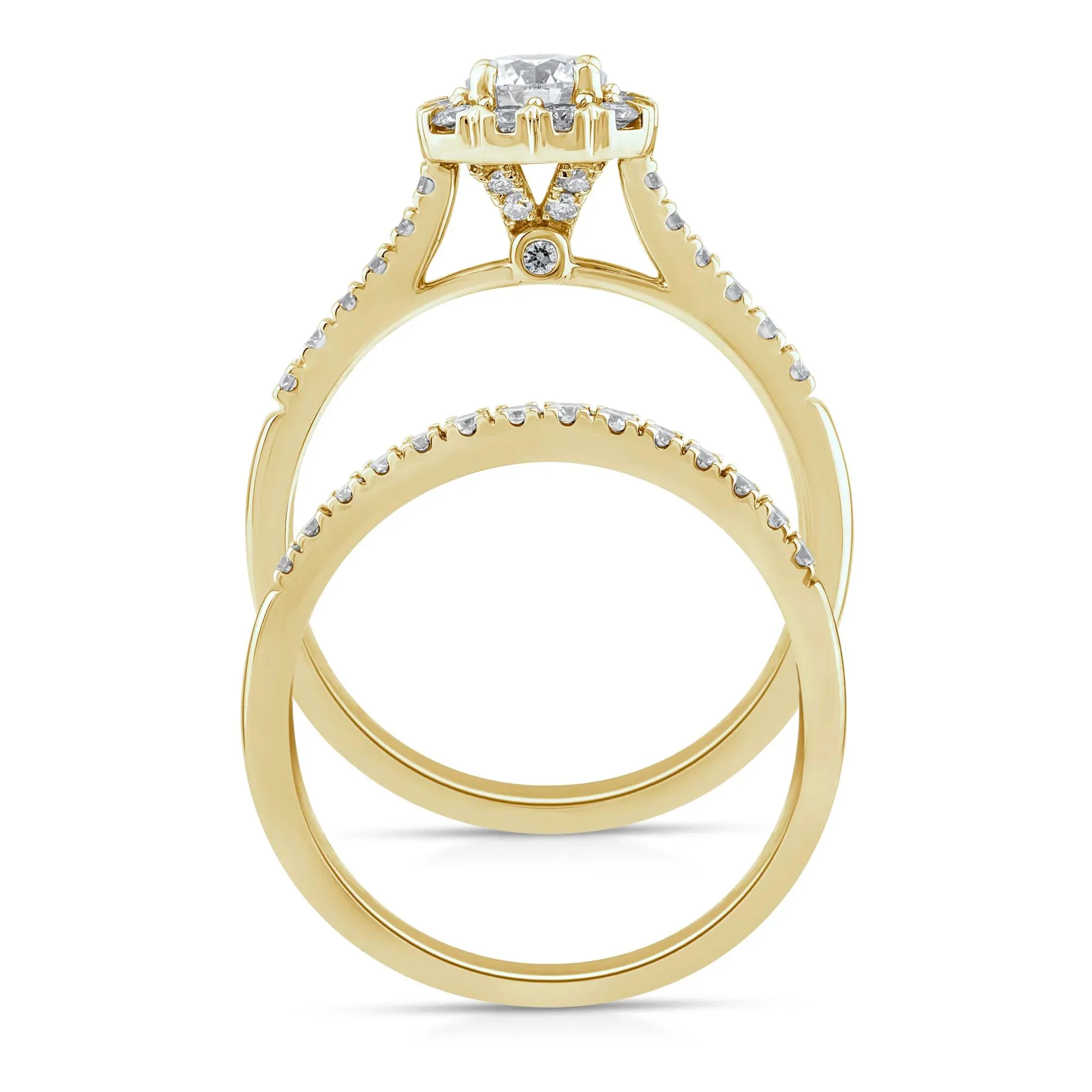 1 CT. Tw. Lab Grown Diamond Engagement Set 10K Yellow Gold Ring Round Brilliant Cut Size 9 2mm - Image 2