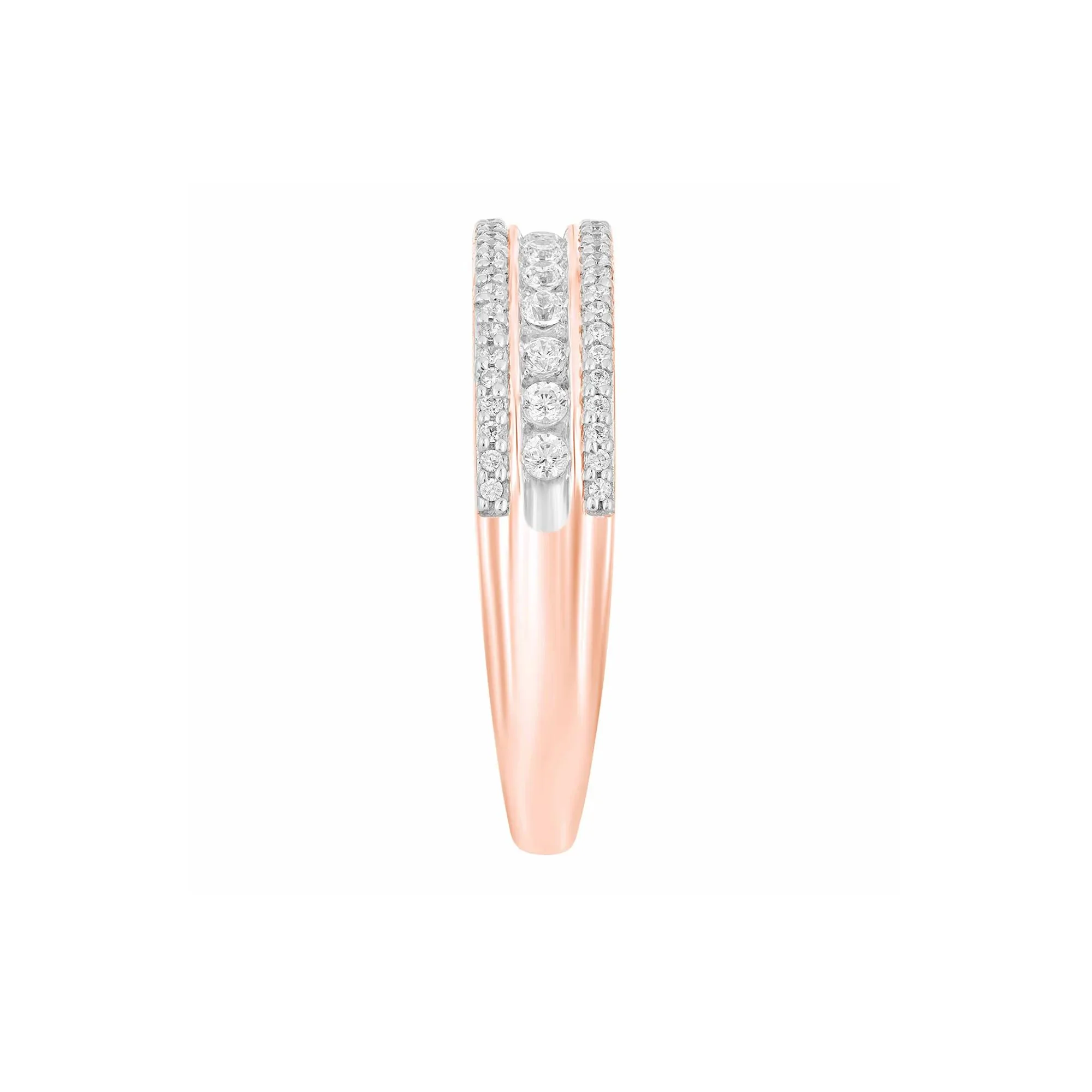 1/4 CT. Tw. Multi-Row Diamond Wedding Band Ring 10K Rose Gold Round Brilliant Cut Size 6.5 4mm - Image 3
