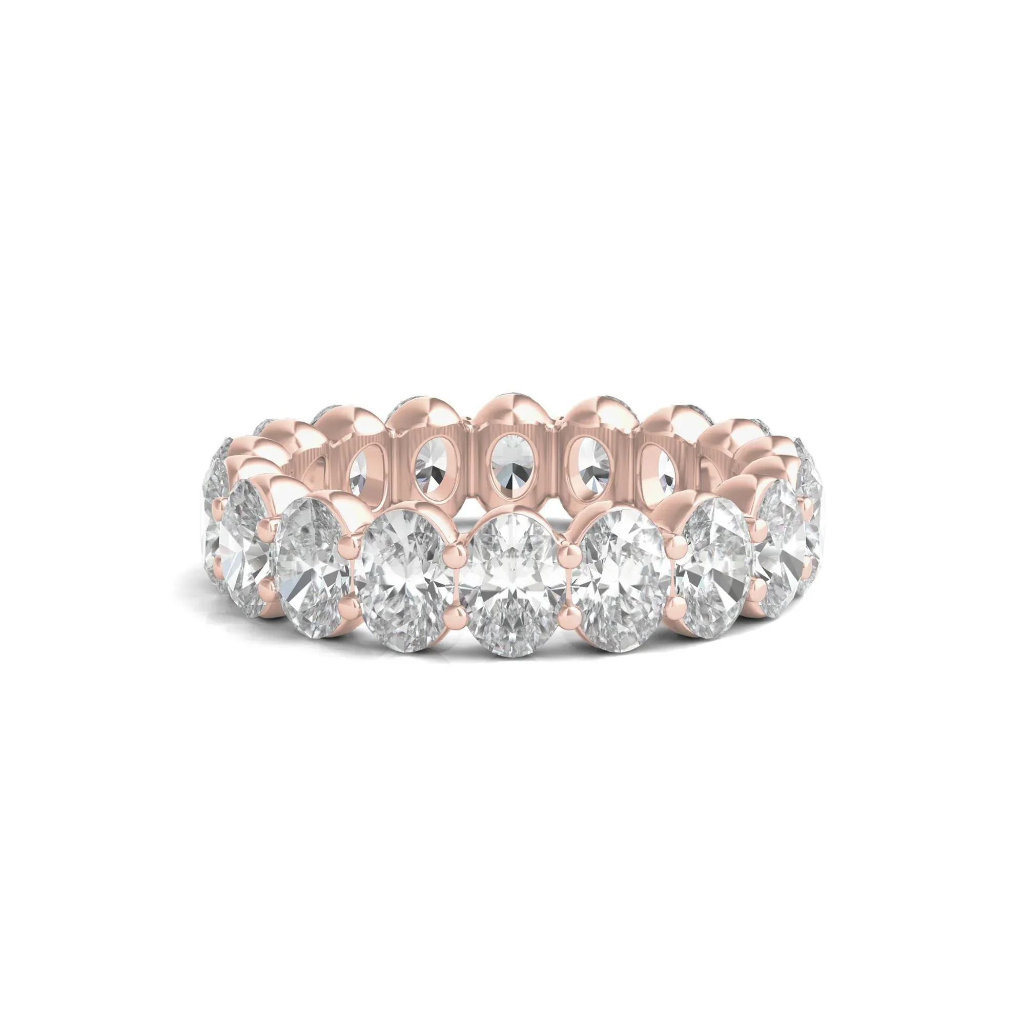 6 CT. Tw. Lab Grown Oval Diamond Eternity Band Ring 14K Rose Gold Size 7.5 2mm