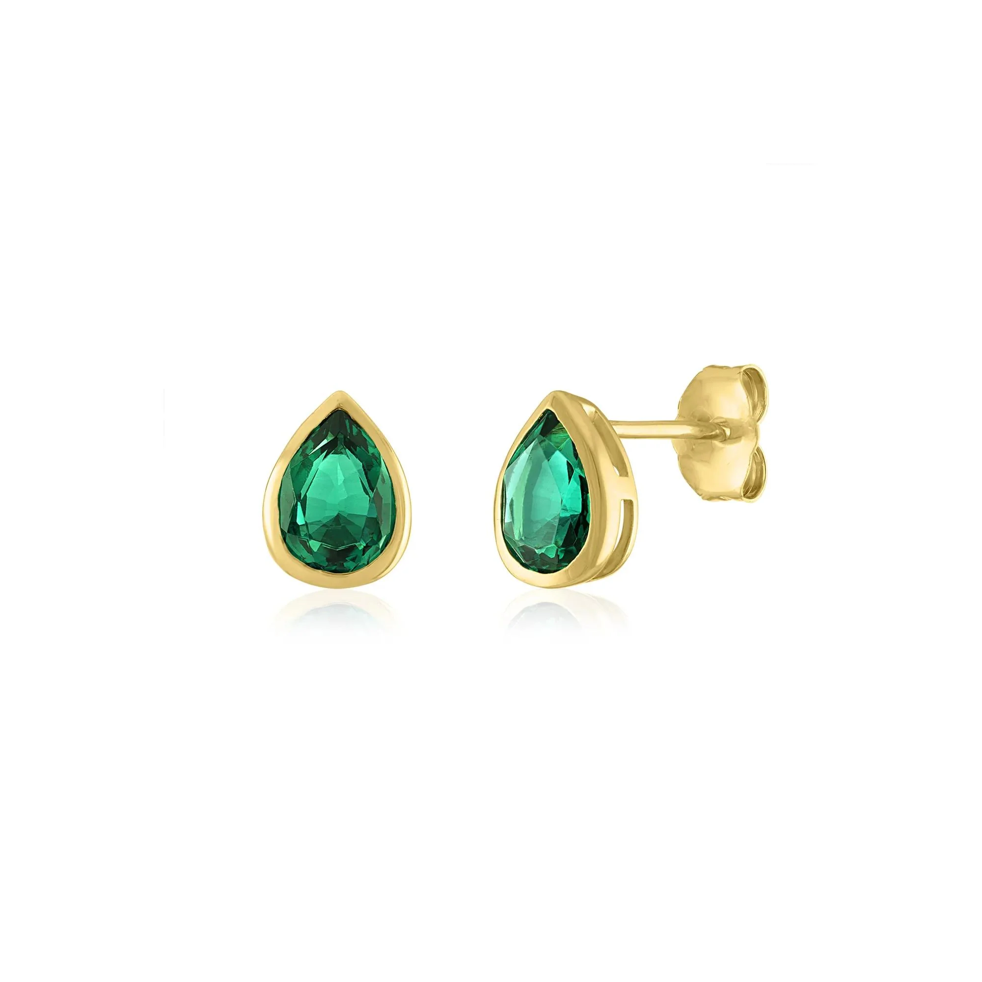 Lab-Created Emerald Birthstone Stud Earrings 10K Yellow Gold Size 8.10mm