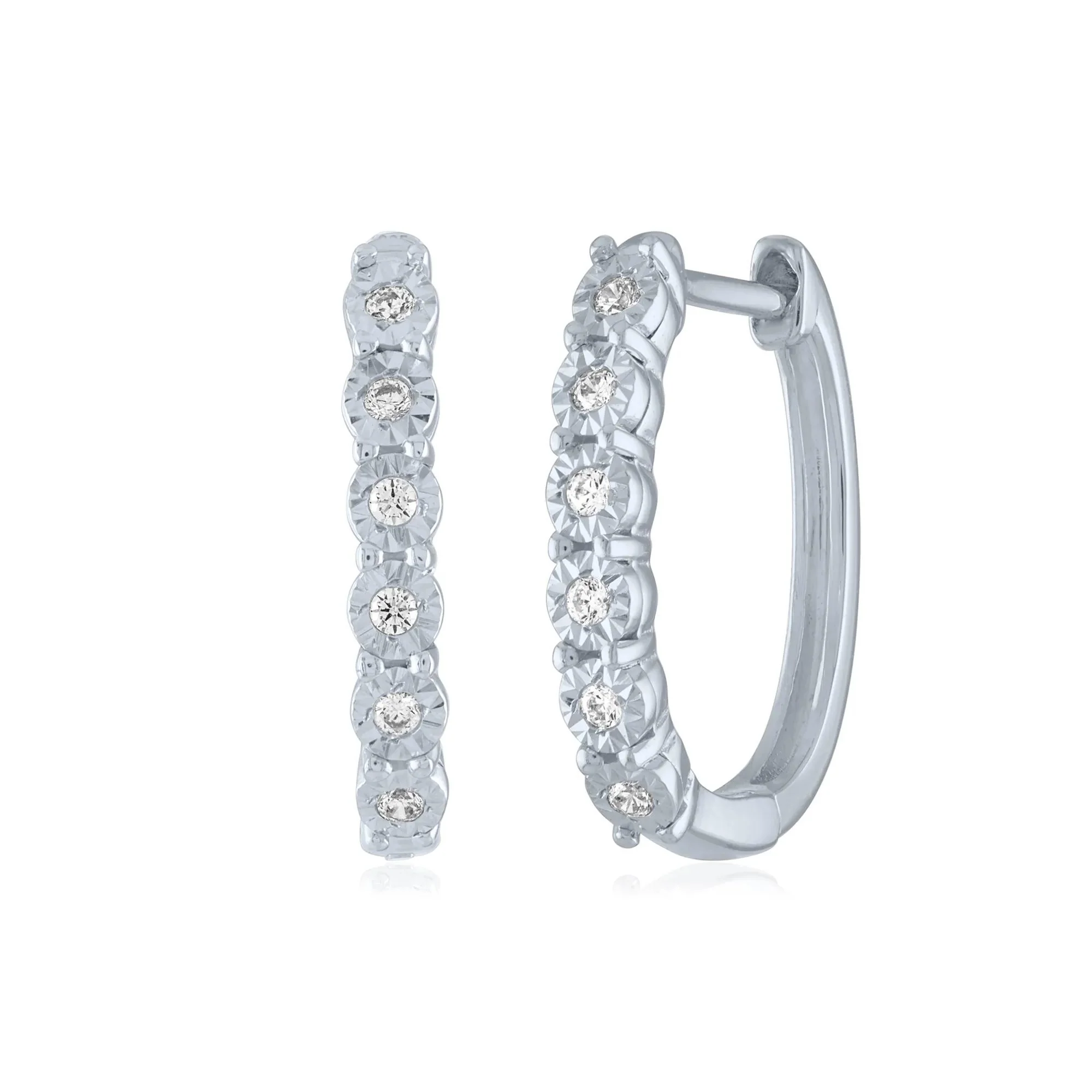 Diamond Accent Hoop Earrings .925 Sterling Silver White Size 16.50mm