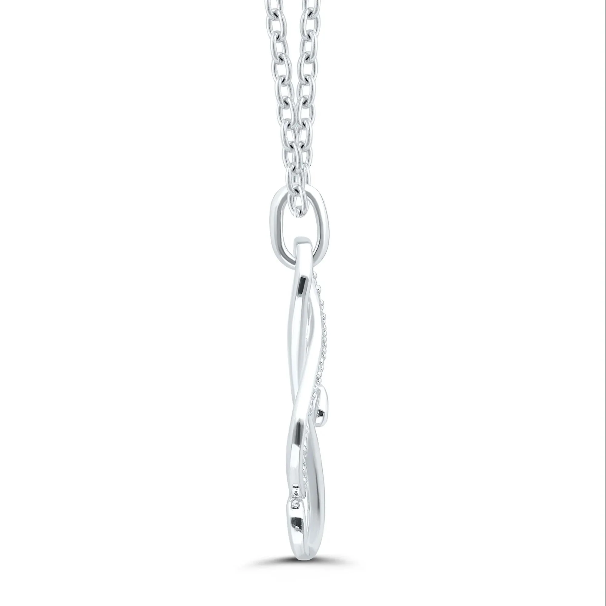 Music Note Pendant Necklace with Diamond Accents .925 Sterling Silver White Size 18" - Image 2