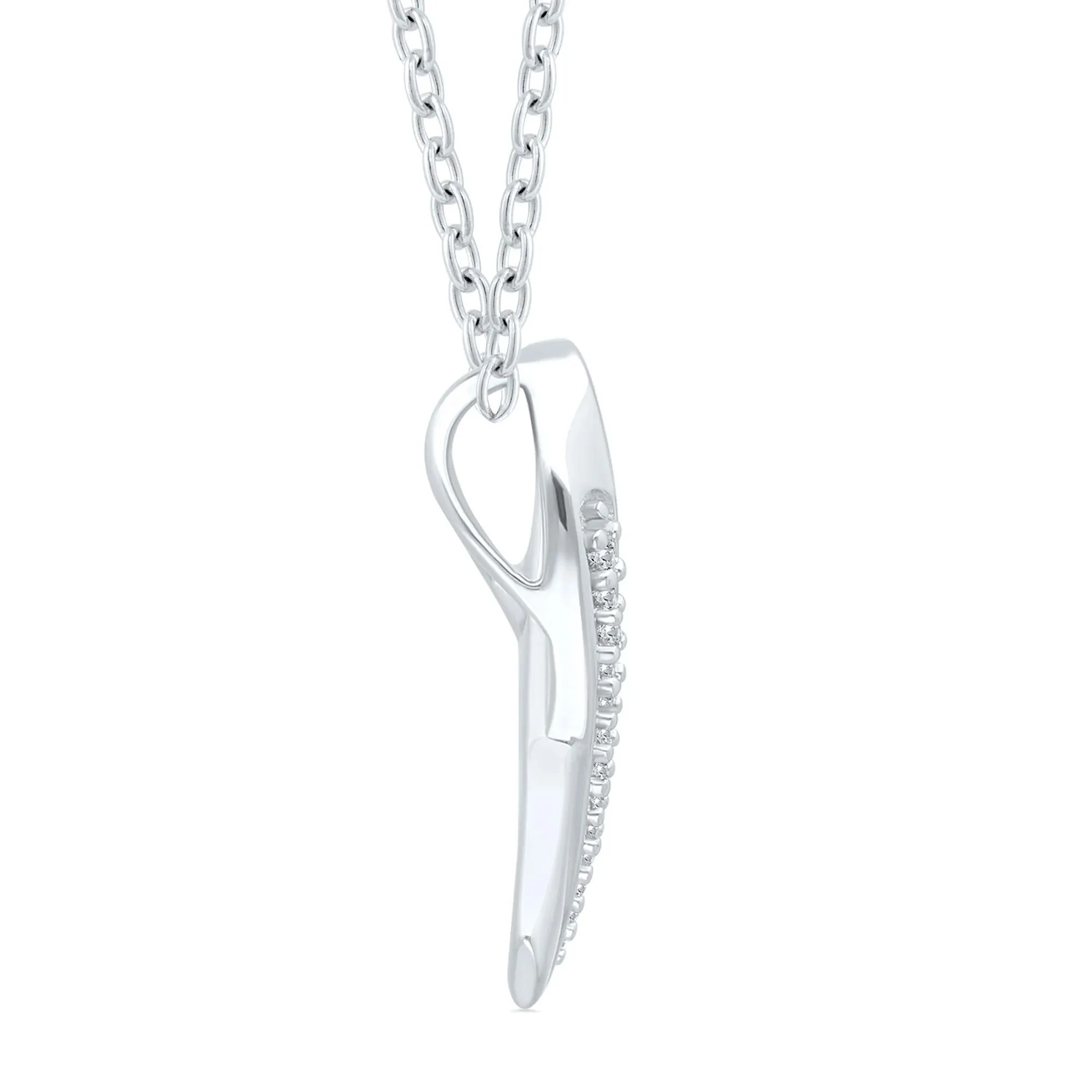 Ribbon Pendant Necklace with Diamond Accents .925 Sterling Silver White Size 18" - Image 2