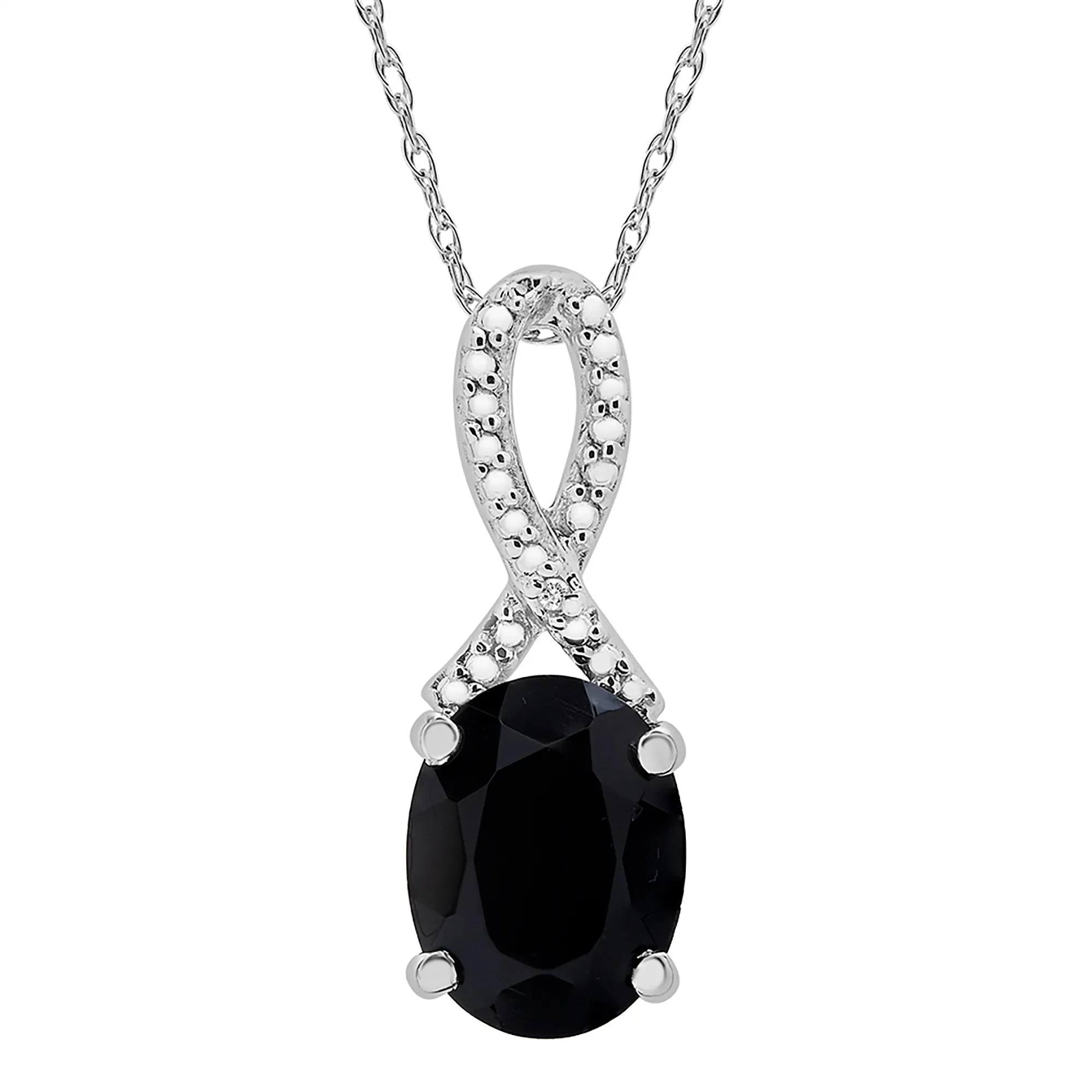 Oval Black Onyx Pendant Necklace and Earrings Set with Diamond Accents .925 Sterling Silver White Size 18" - Image 3
