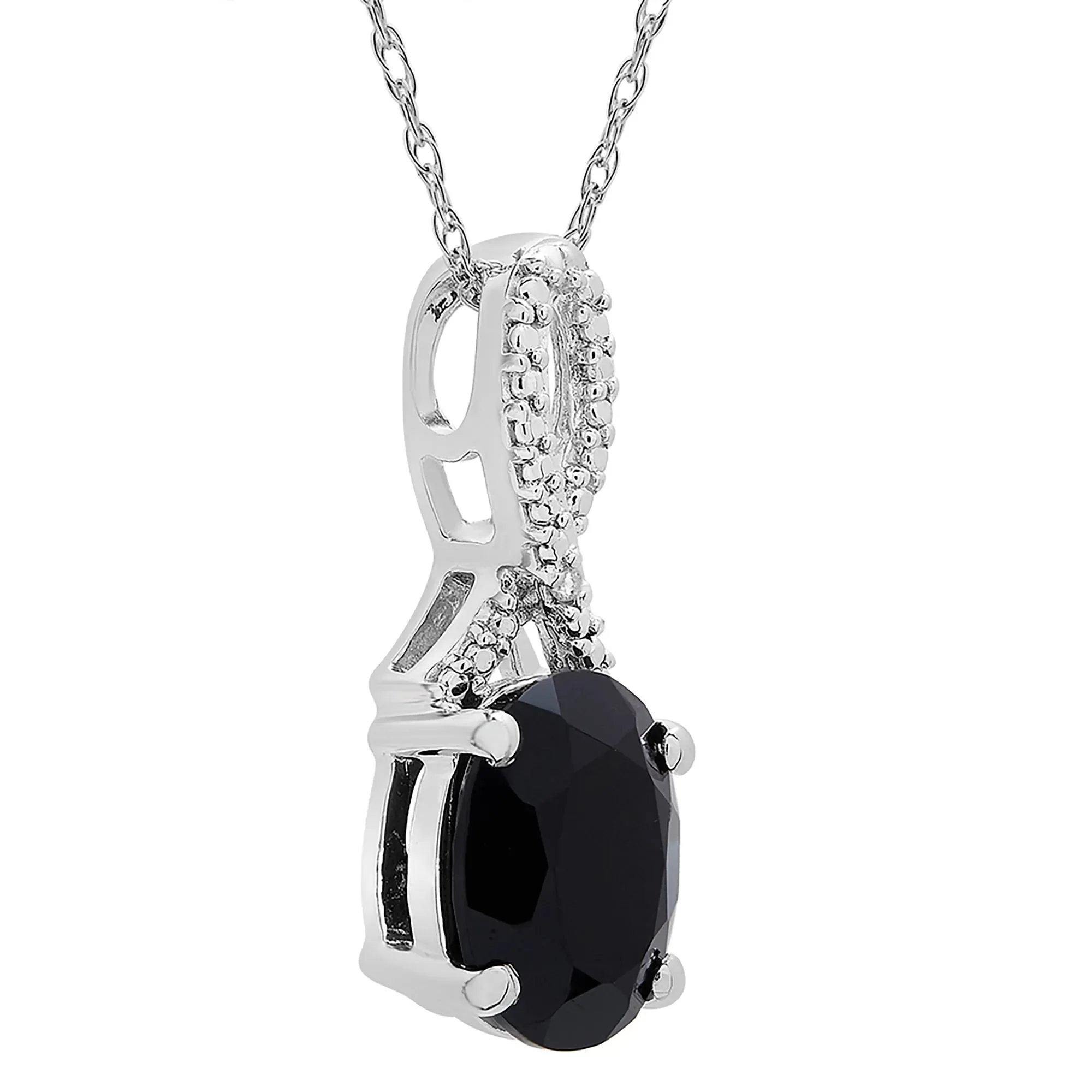 Oval Black Onyx Pendant Necklace and Earrings Set with Diamond Accents .925 Sterling Silver White Size 18" - Image 4