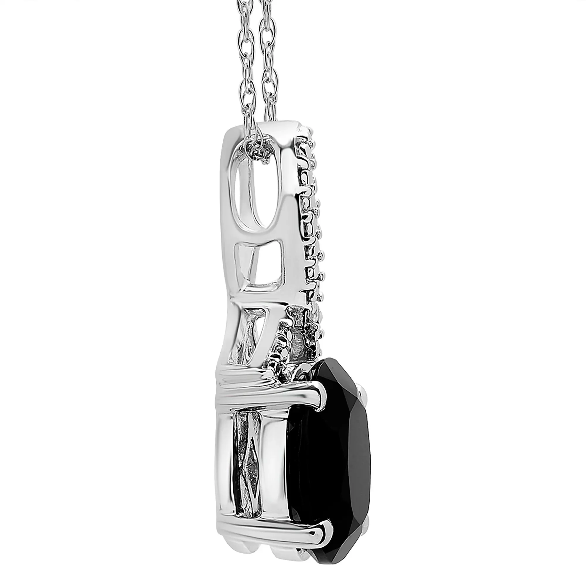 Oval Black Onyx Pendant Necklace and Earrings Set with Diamond Accents .925 Sterling Silver White Size 18" - Image 5