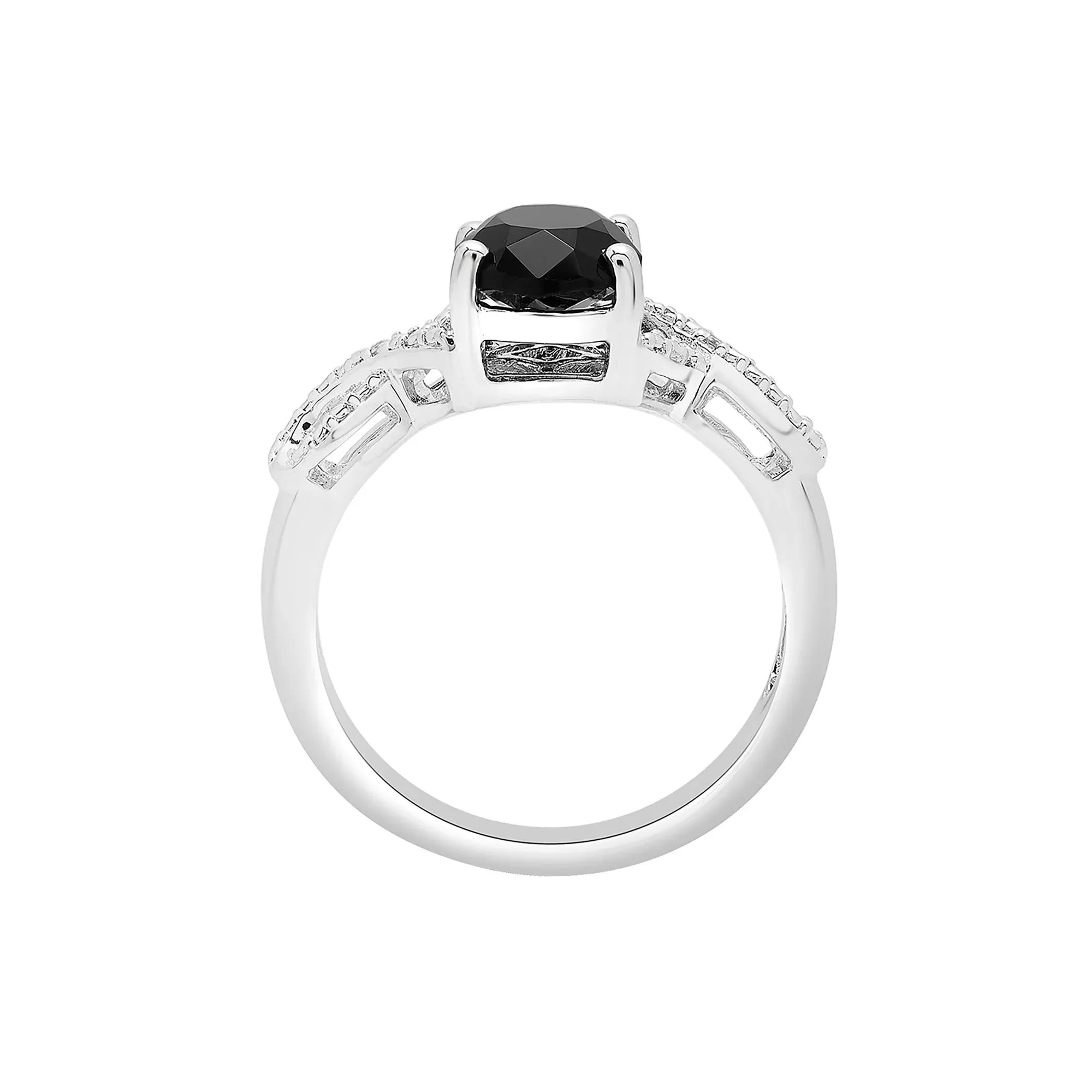 Oval Black Onyx Ring with Diamond Accents .925 Sterling Silver White Size 7 1mm - Image 2