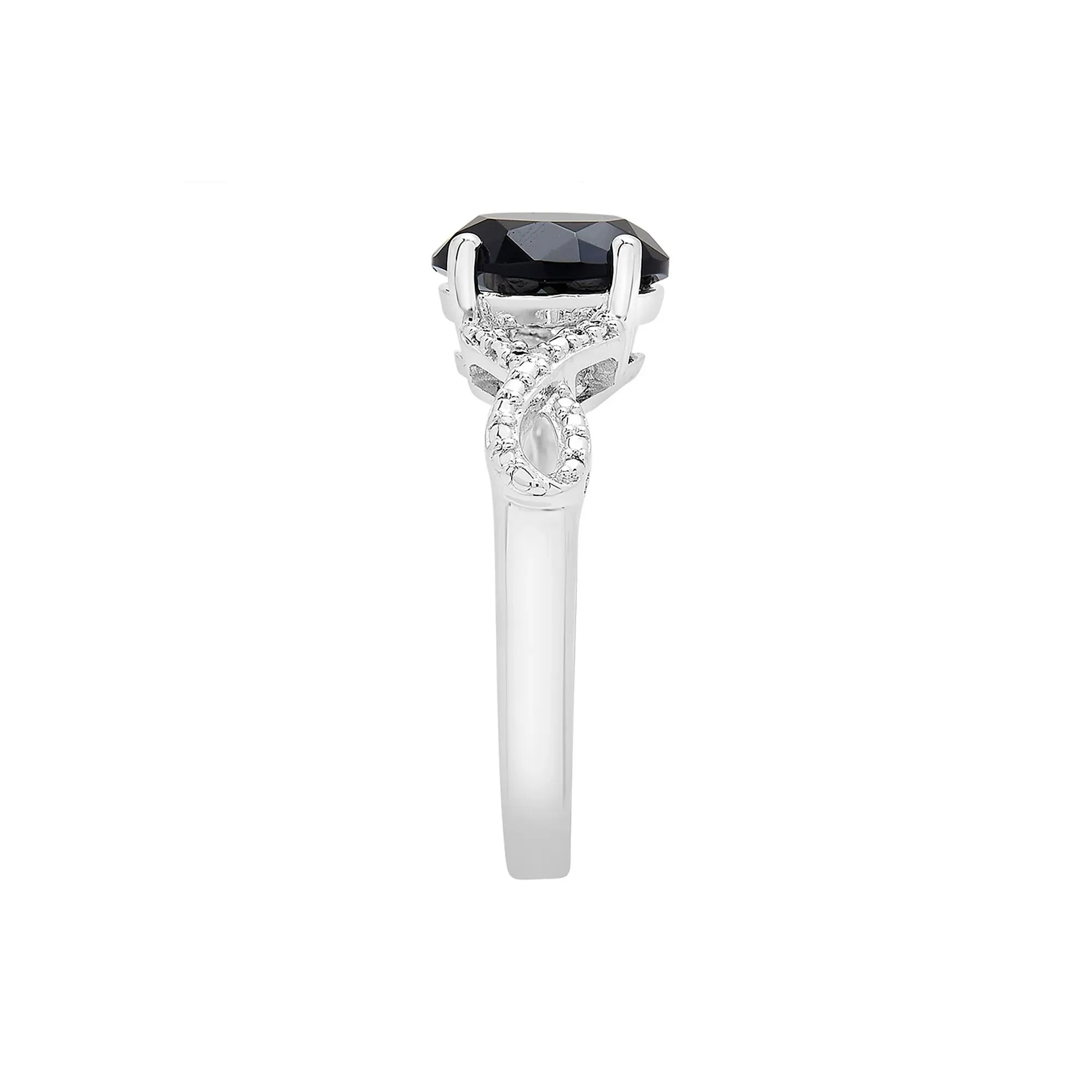 Oval Black Onyx Ring with Diamond Accents .925 Sterling Silver White Size 7 1mm - Image 3