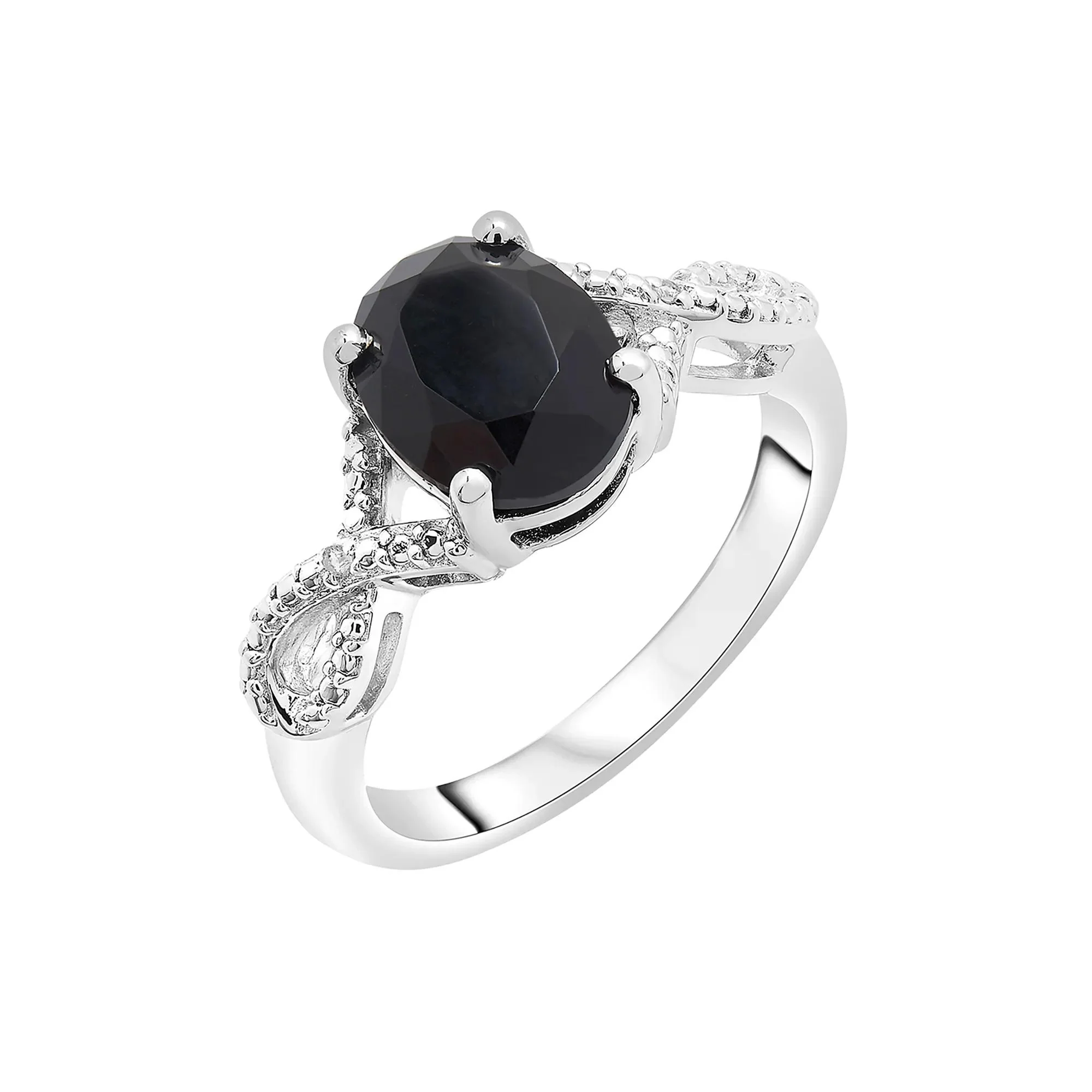 Oval Black Onyx Ring with Diamond Accents .925 Sterling Silver White Size 7 1mm - Image 4