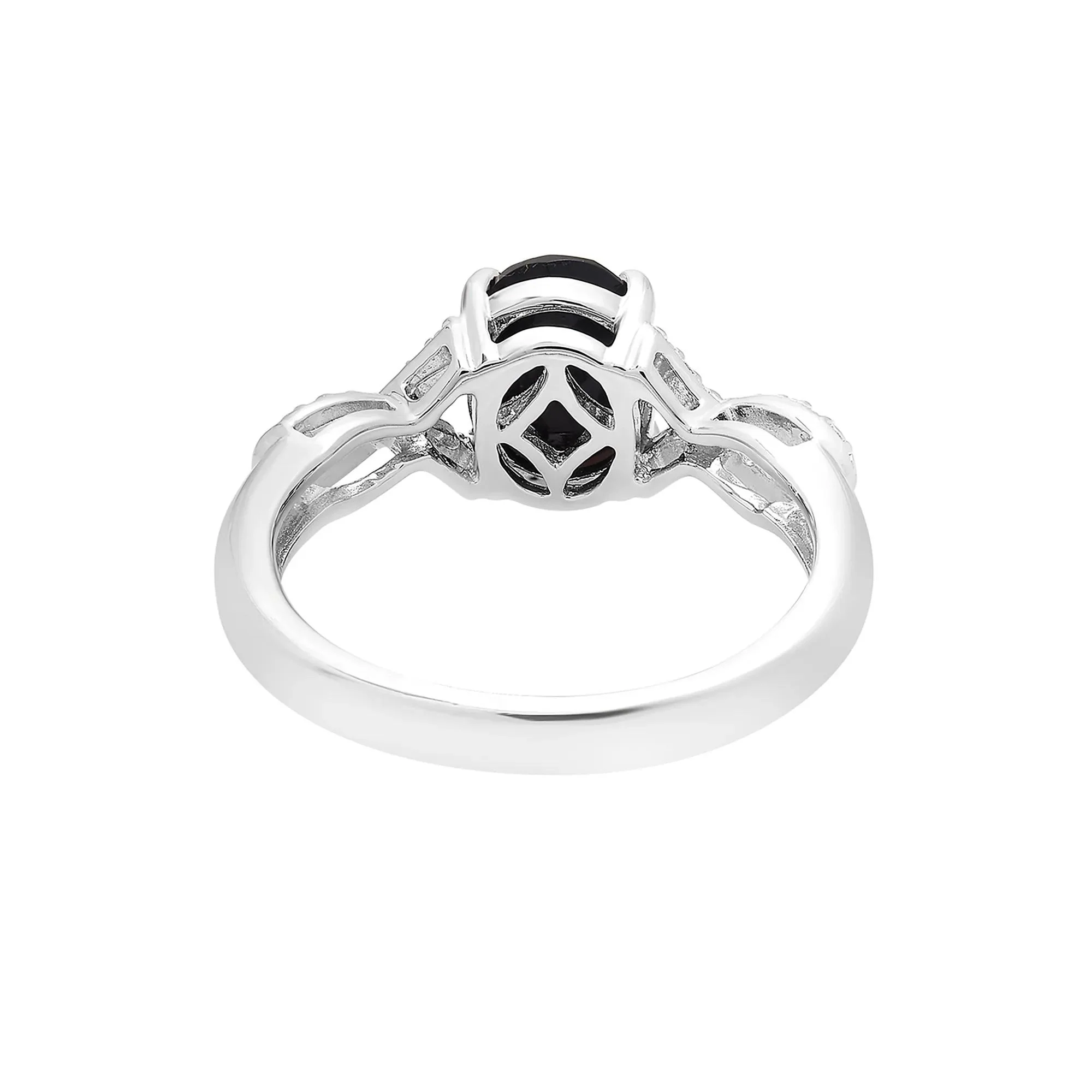 Oval Black Onyx Ring with Diamond Accents .925 Sterling Silver White Size 7 1mm - Image 5