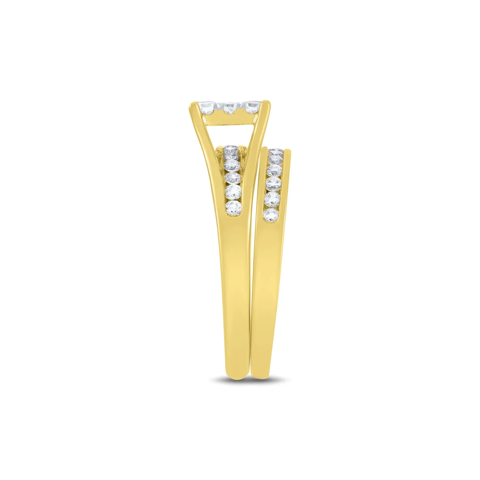 1 CT. Tw. Composite Diamond Engagement Ring Set 10K Yellow Gold Round Brilliant Cut Size 6 1mm - Image 3