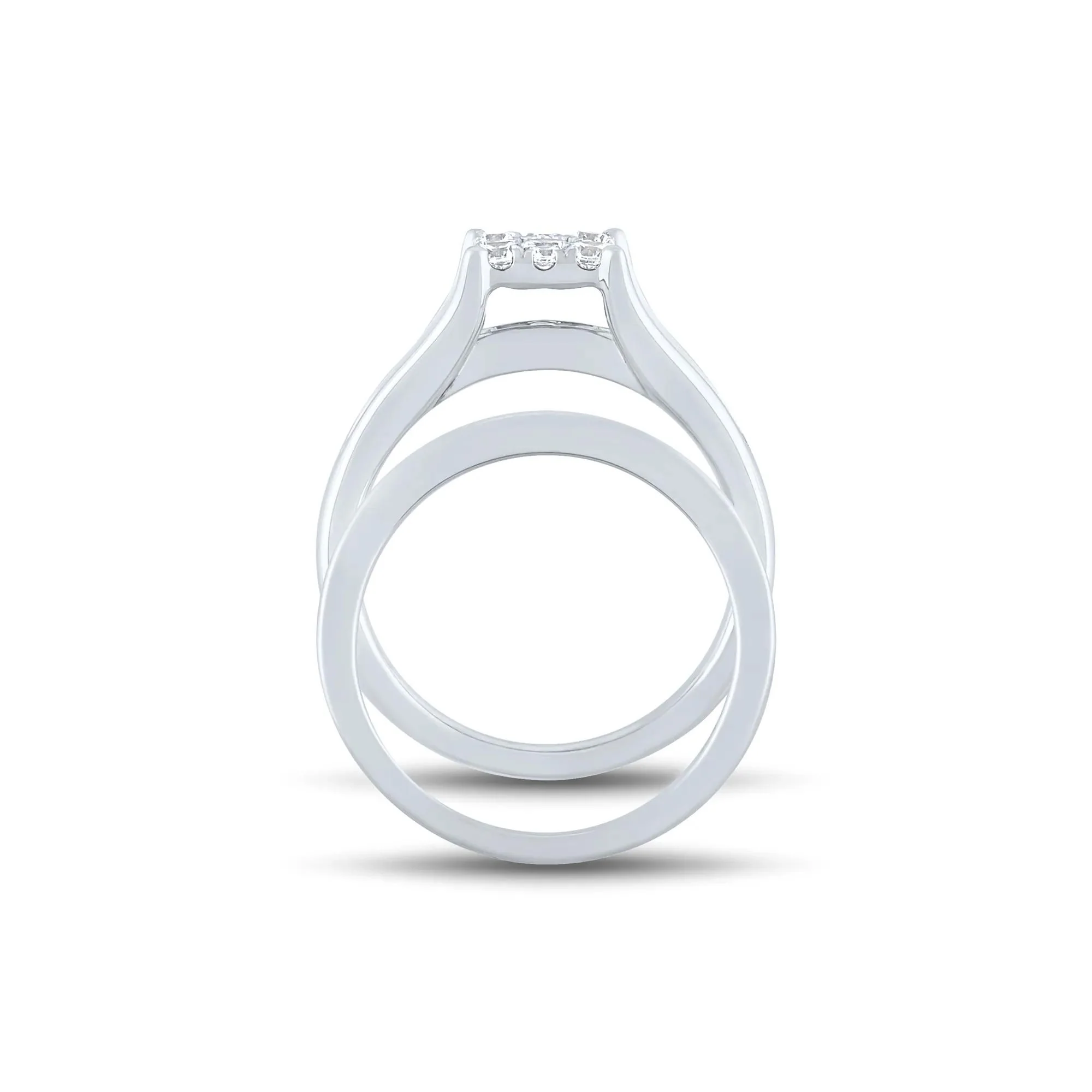 1 CT. Tw. Composite Diamond Engagement Ring Set 10K White Gold Round Brilliant Cut Size 8.5 1mm - Image 2