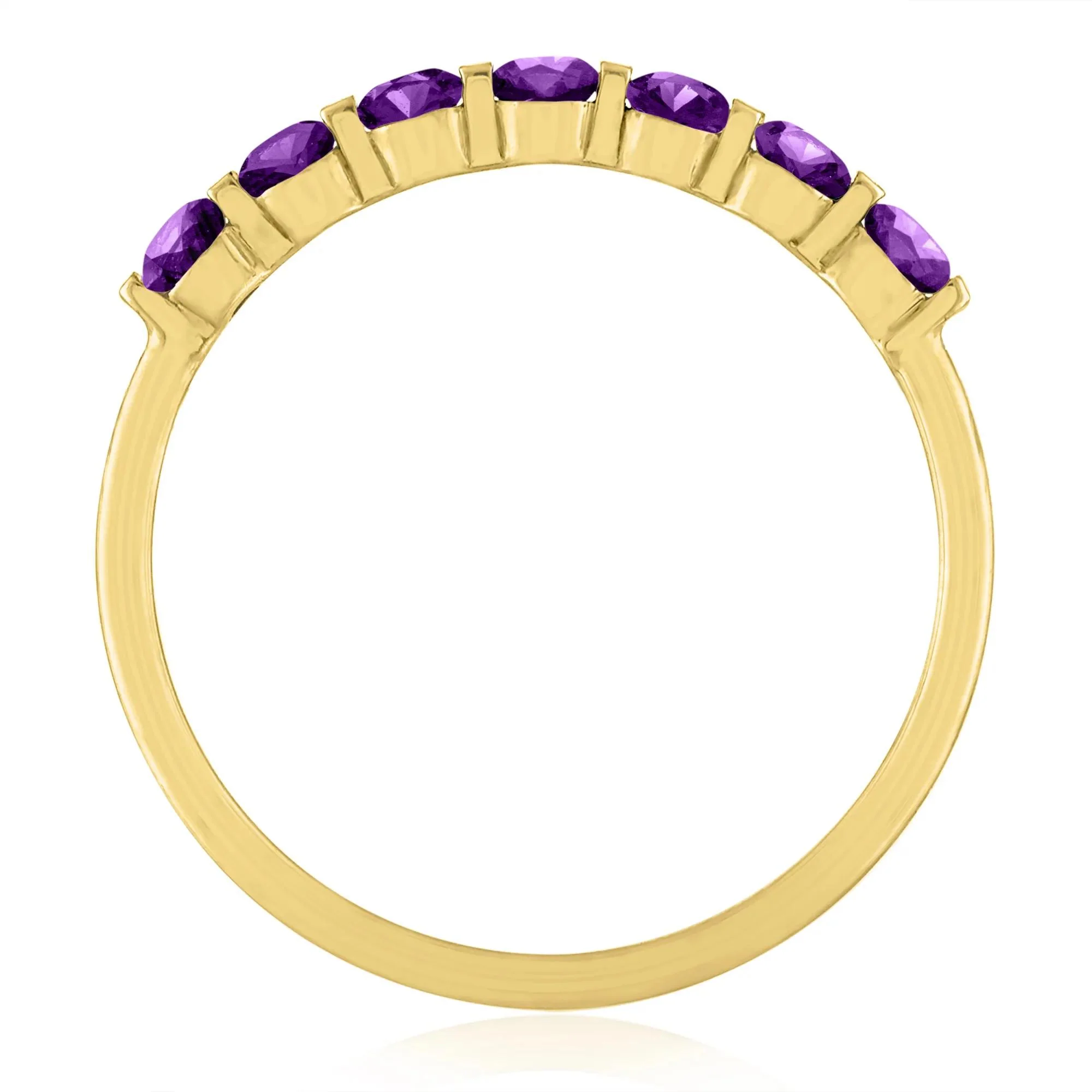 Amethyst Shared-Prong Band Ring 10K Yellow Gold Round Brilliant Cut Size 7 1mm - Image 2