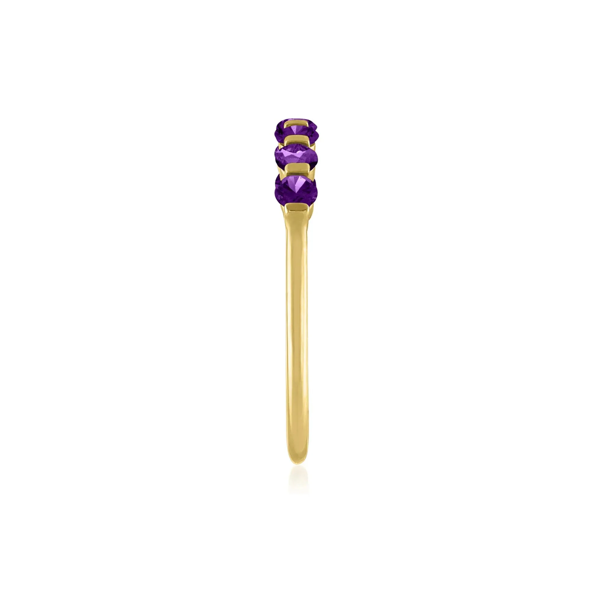 Amethyst Shared-Prong Band Ring 10K Yellow Gold Round Brilliant Cut Size 7 1mm - Image 3