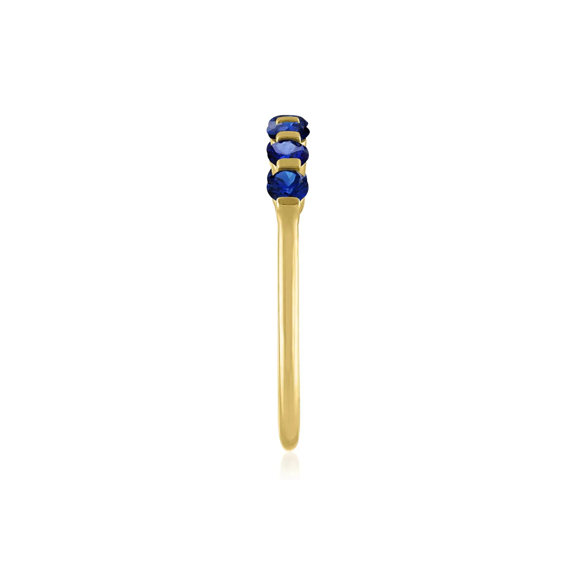 Lab-Created Blue Sapphire Shared-Prong Band Ring 10K Yellow Gold Round Brilliant Cut Size 7 1mm - Image 3