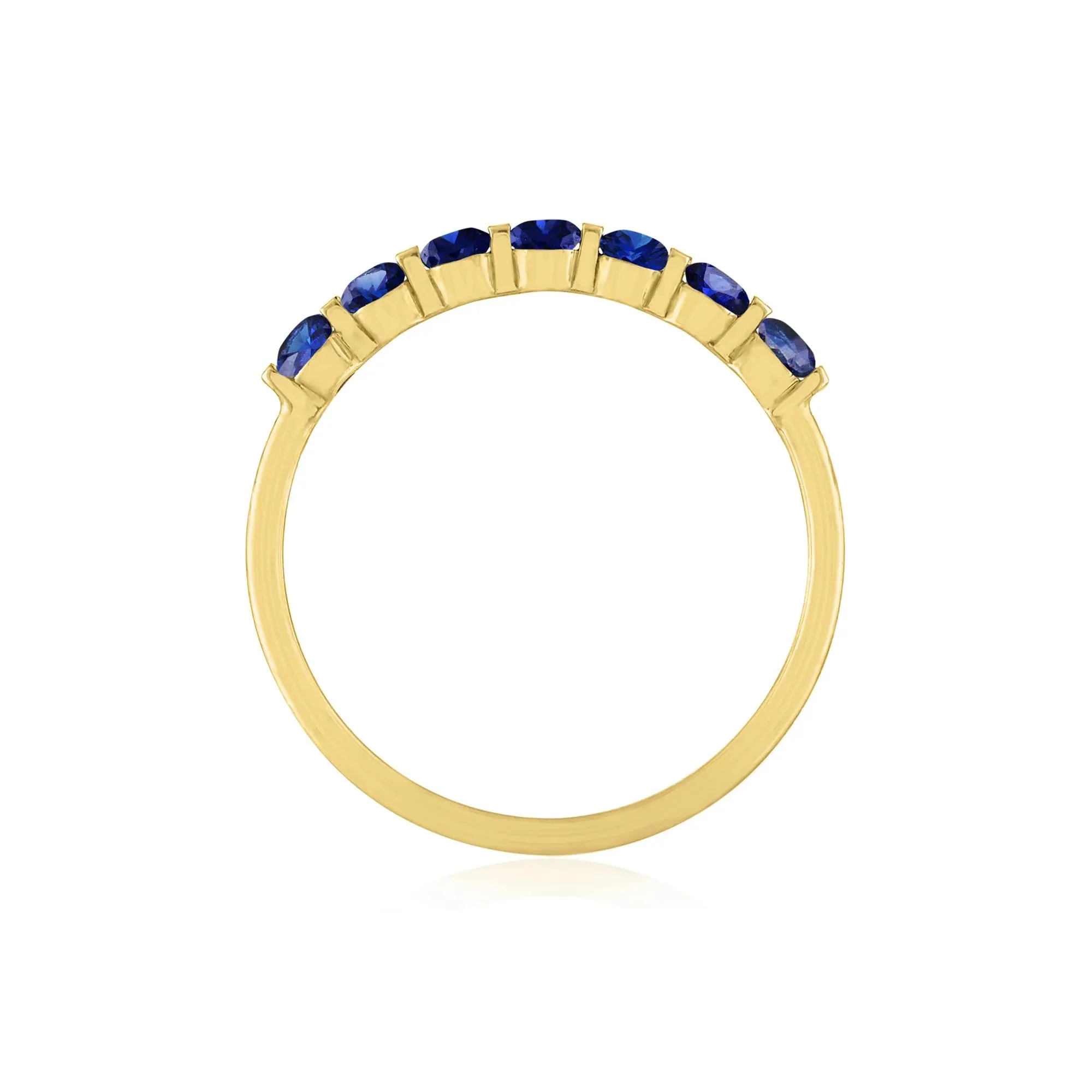Lab-Created Blue Sapphire Shared-Prong Band Ring 10K Yellow Gold Round Brilliant Cut Size 7.5 1mm - Image 2