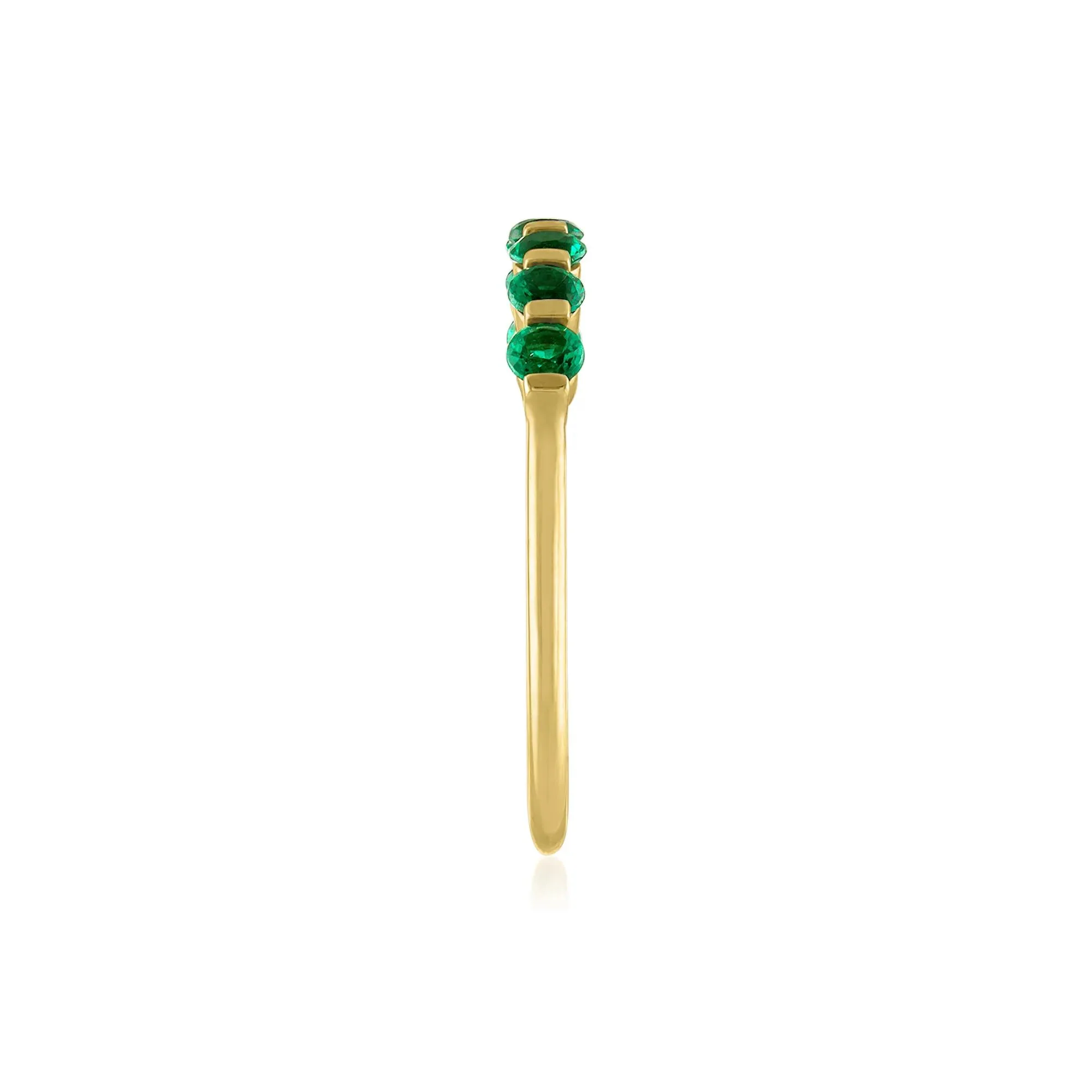 Lab-Created Emerald Shared-Prong Band Ring 10K Yellow Gold Round Brilliant Cut Size 8.5 1mm - Image 3