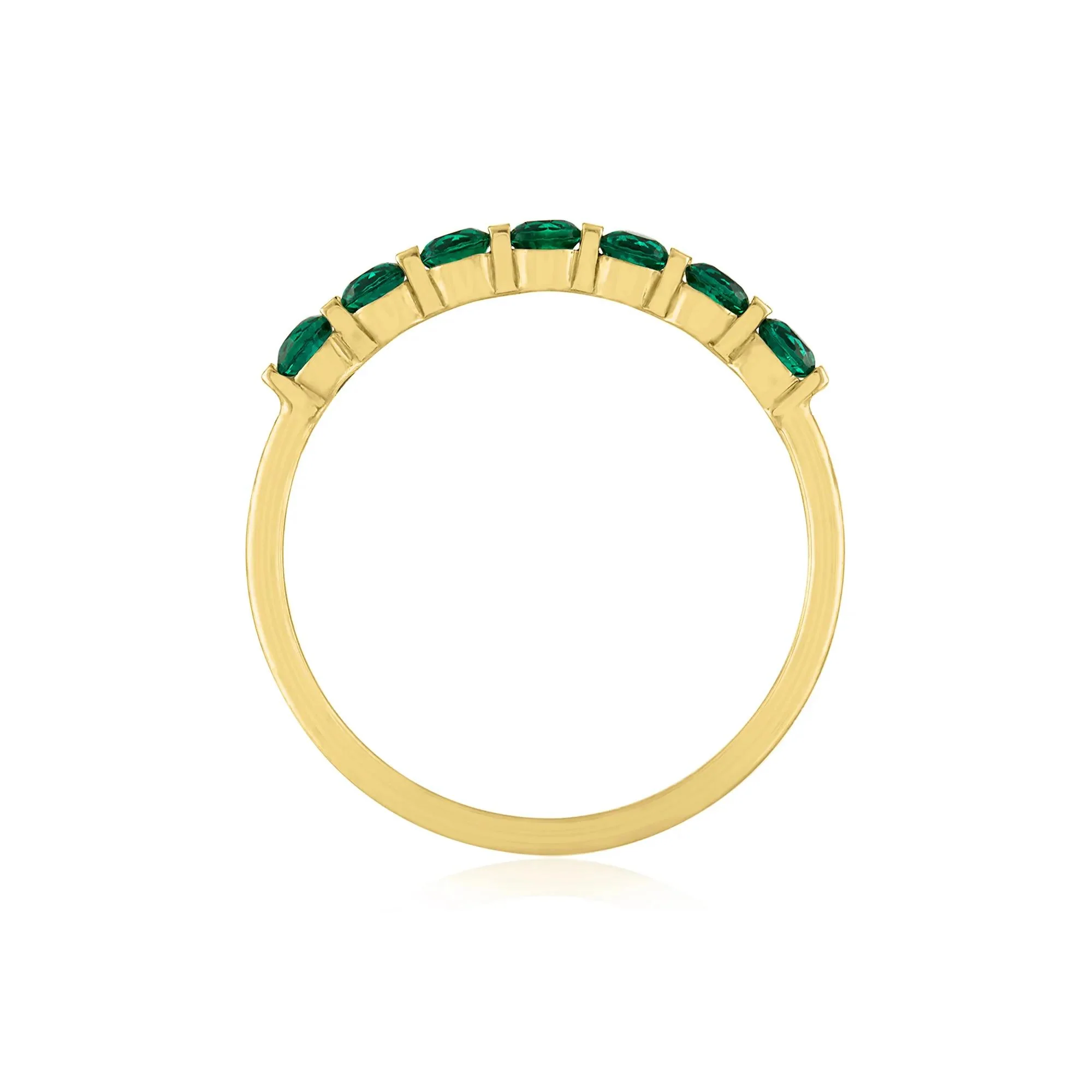 Lab-Created Emerald Shared-Prong Band Ring 10K Yellow Gold Round Brilliant Cut Size 9 1mm - Image 2