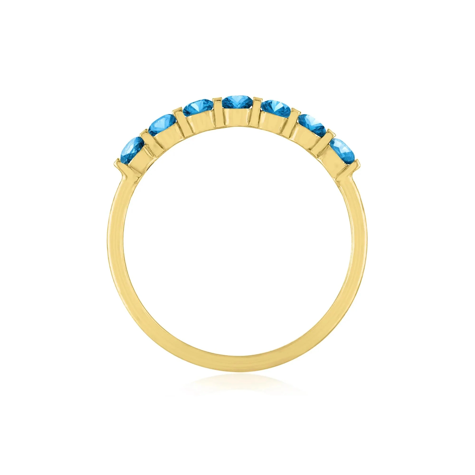 Blue Topaz Shared-Prong Band Ring 10K Yellow Gold Round Brilliant Cut Size 7.5 1mm - Image 2