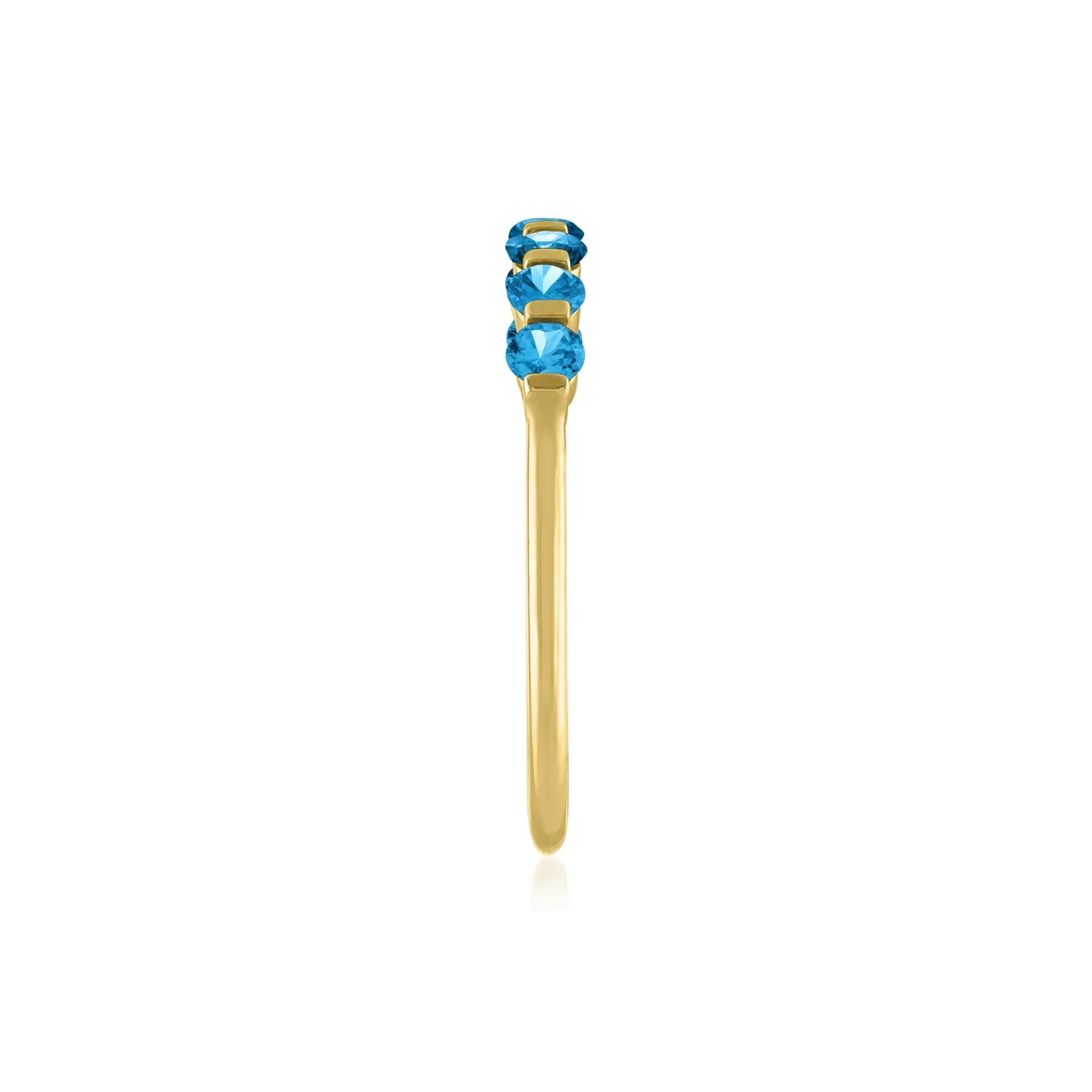 Blue Topaz Shared-Prong Band Ring 10K Yellow Gold Round Brilliant Cut Size 8 1mm - Image 3