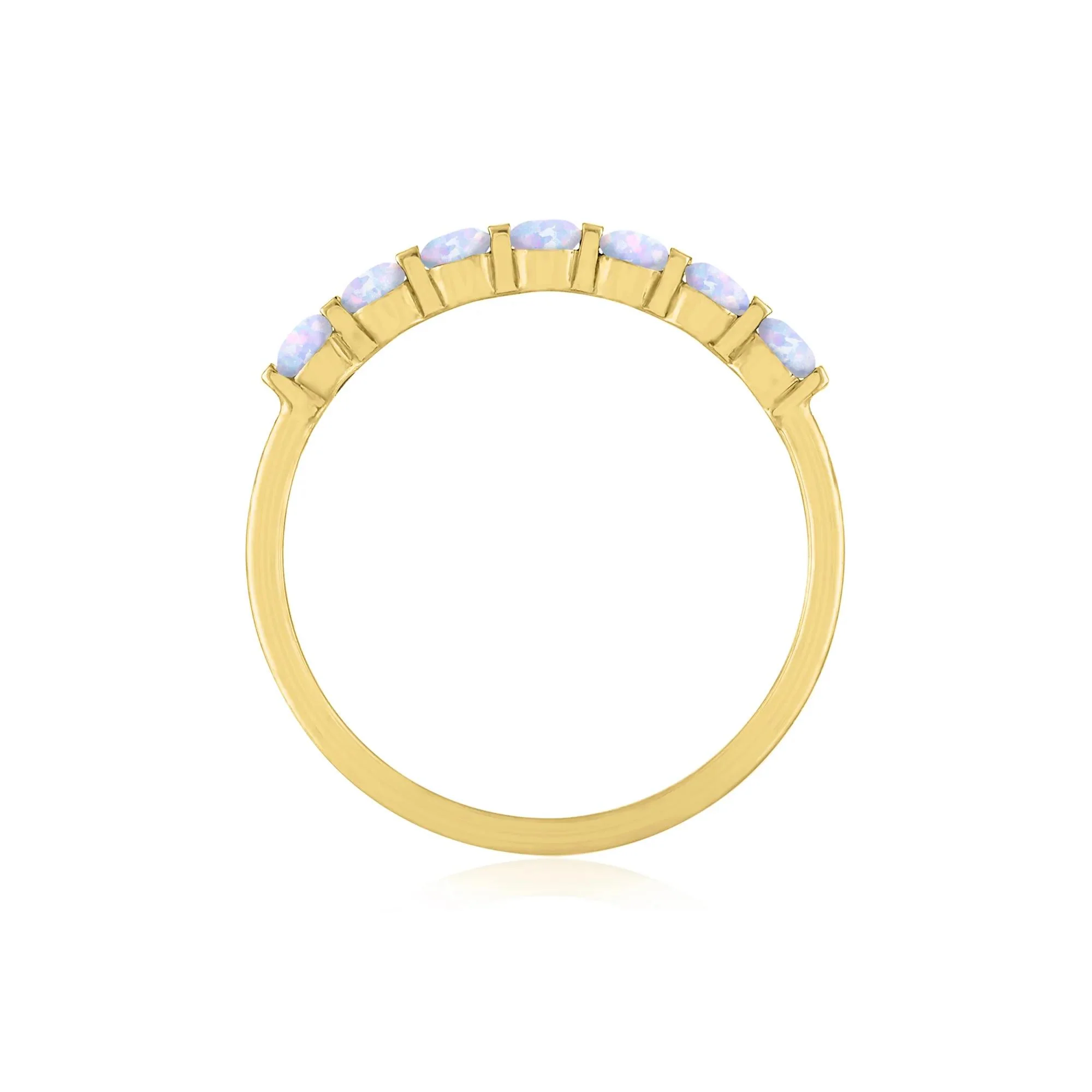 Lab-Created Opal Shared-Prong Band Ring 10K Yellow Gold Size 7.5 1mm - Image 2