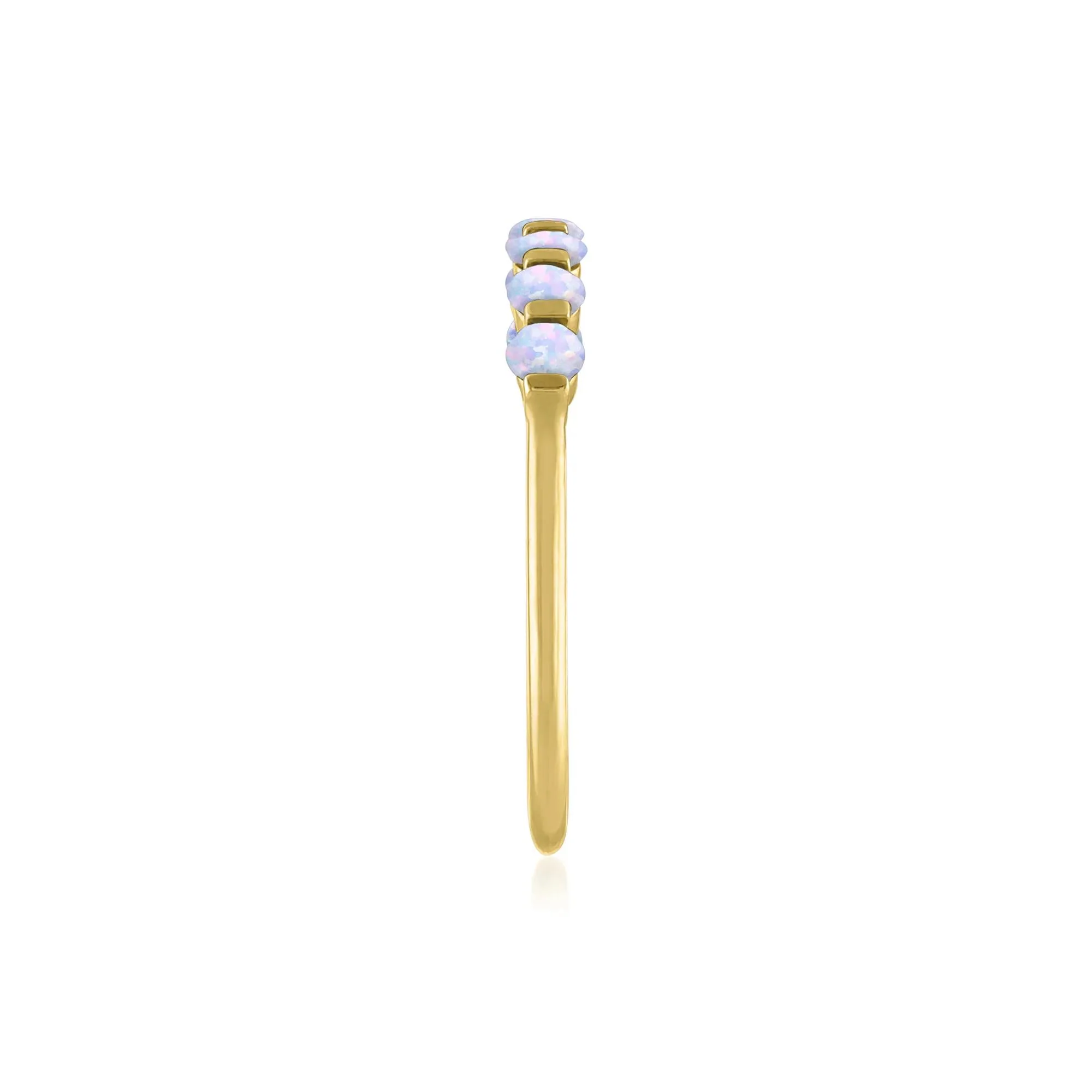 Lab-Created Opal Shared-Prong Band Ring 10K Yellow Gold Size 7.5 1mm - Image 3