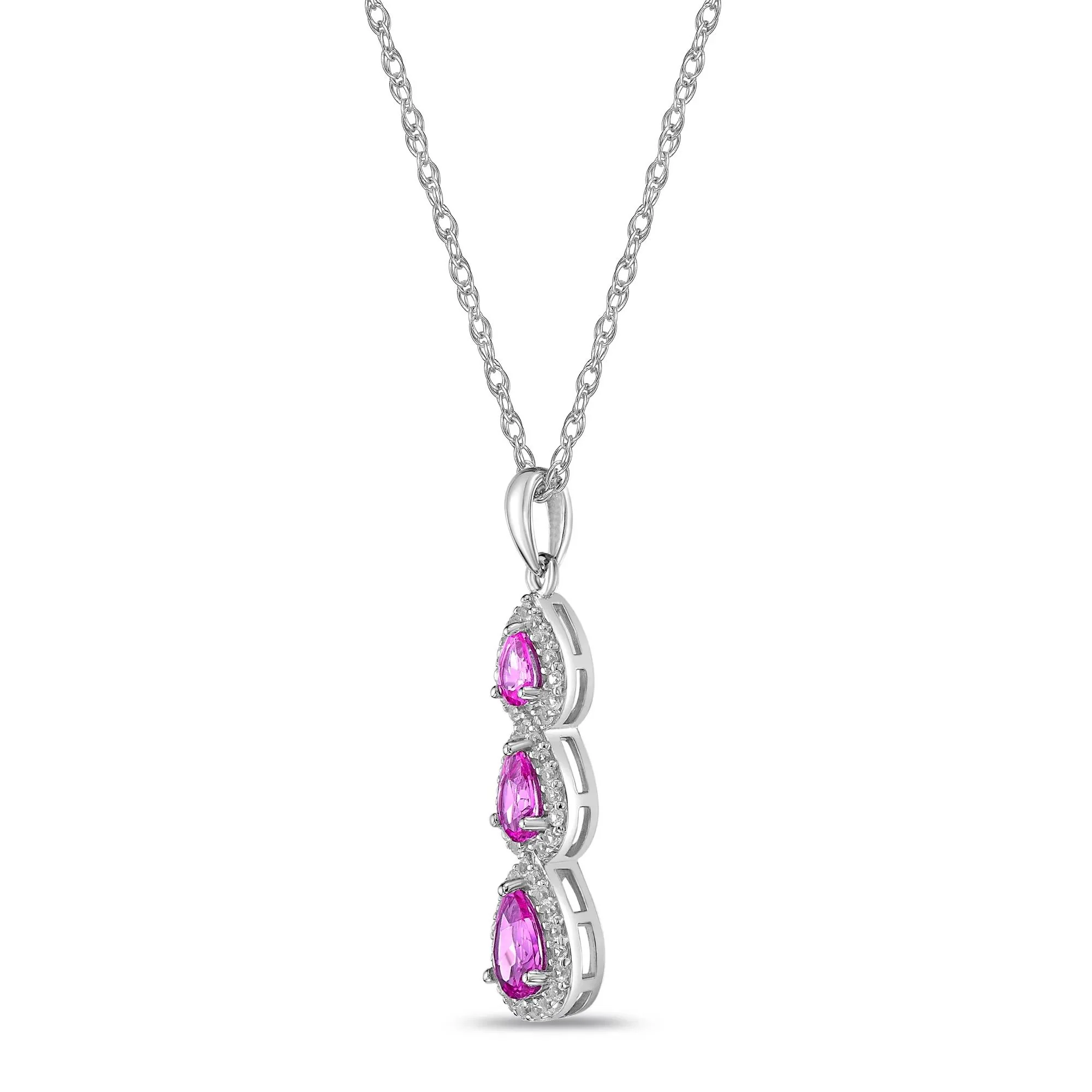 Lab-Created Pink Sapphire and Lab-Created White Sapphire Pendant Necklace .925 Sterling Silver Size 18" - Image 2