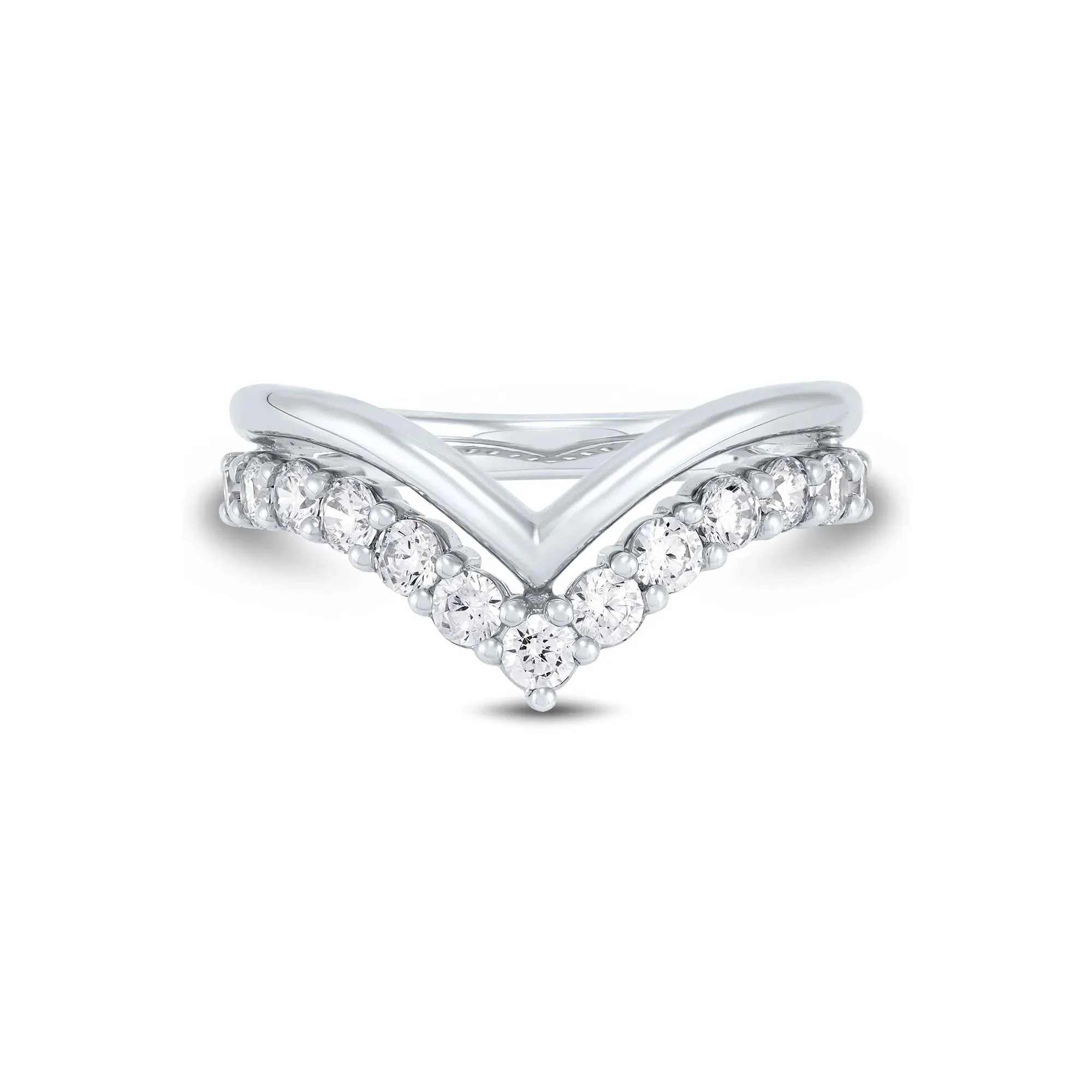 3/4 CT. Tw. Lab Grown Diamond Chevron Enhancer 14K White Gold Ring Size 8 1mm